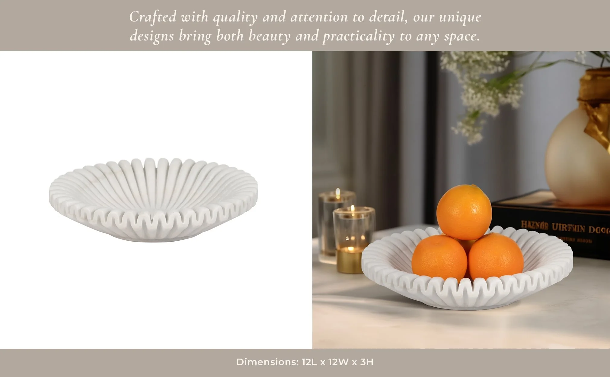 Marble, 12" Pleated Bowl, White - Image 10