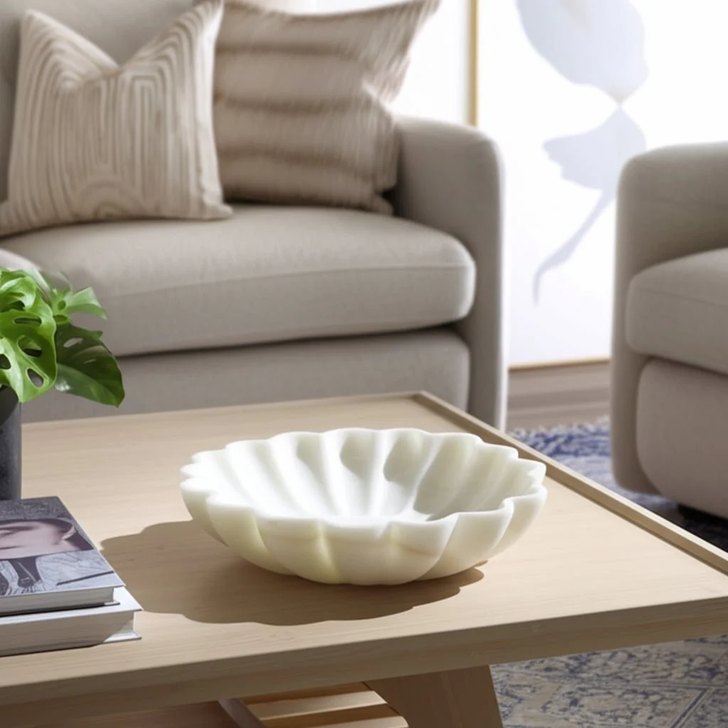 Marble, 12"d Shell Shaped Bowl, White - Image 11