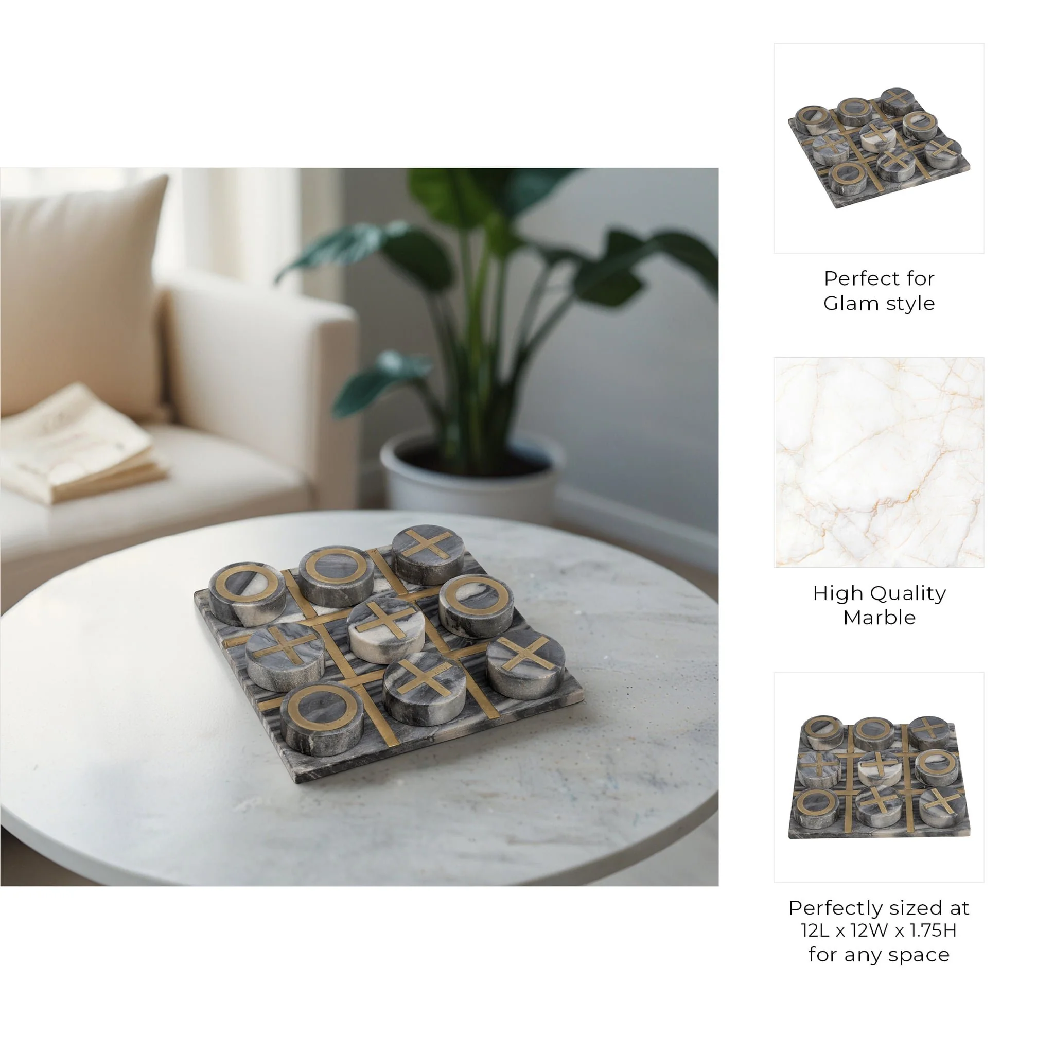 Marble 12x12 Tic-tac-toe, Black/gold - Image 8