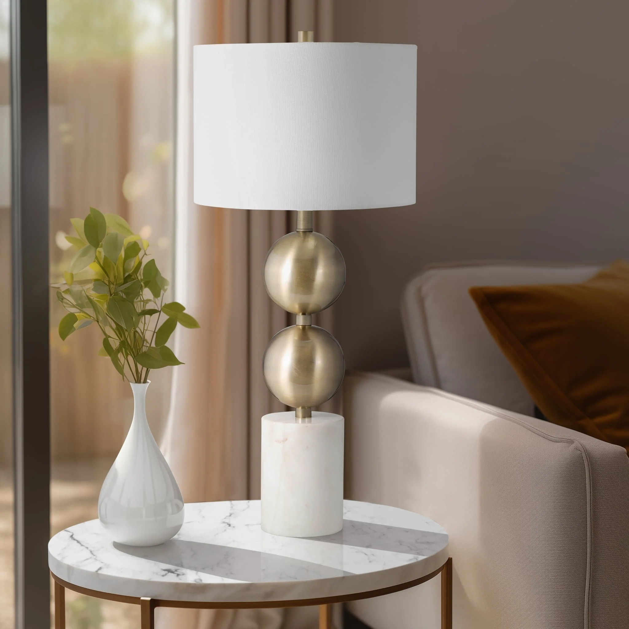 Marble, 30" Stacking Orbs Table Lamp, Gold/white - Image 9