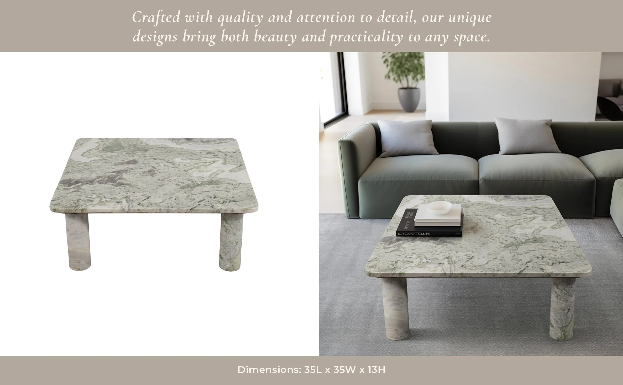 Marble, 35" Coffee Table, Green Kd, 2boxes - Image 10