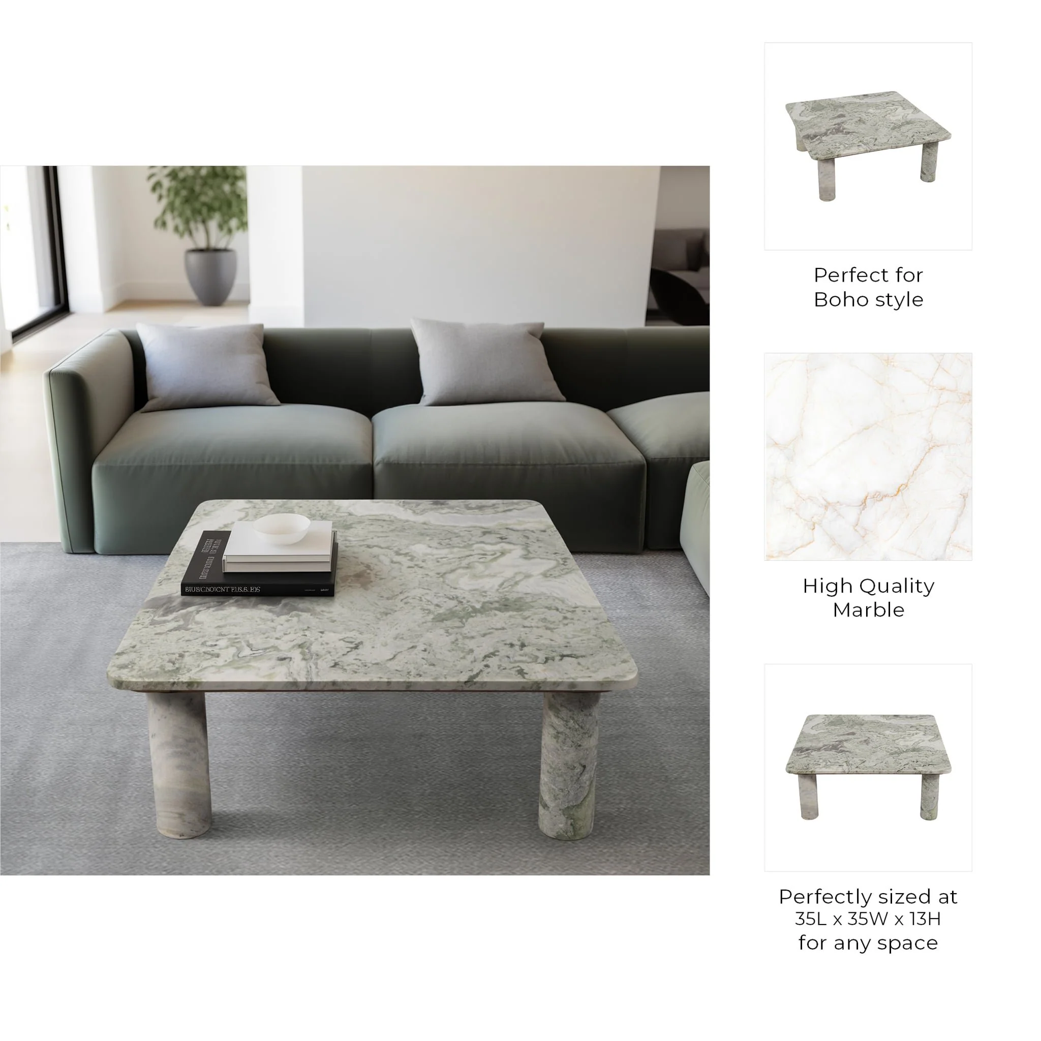 Marble, 35" Coffee Table, Green Kd, 2boxes - Image 8