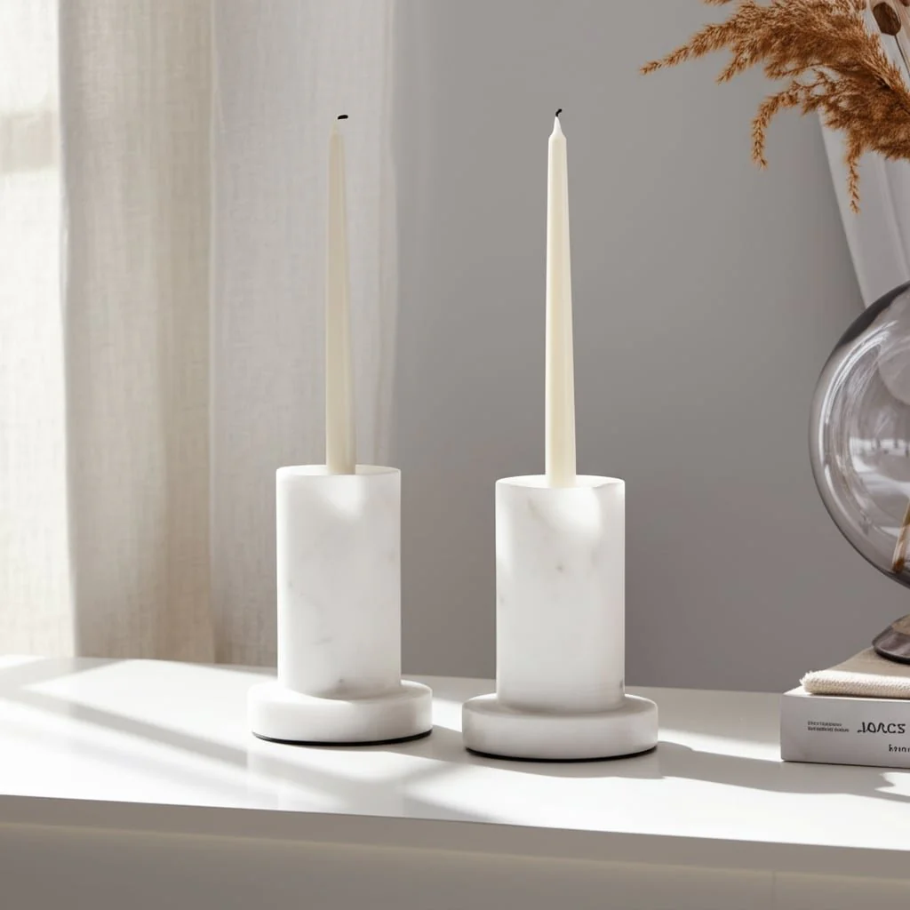 Marble,4"h,taper Candle Holder W/flat Base,white - Image 11