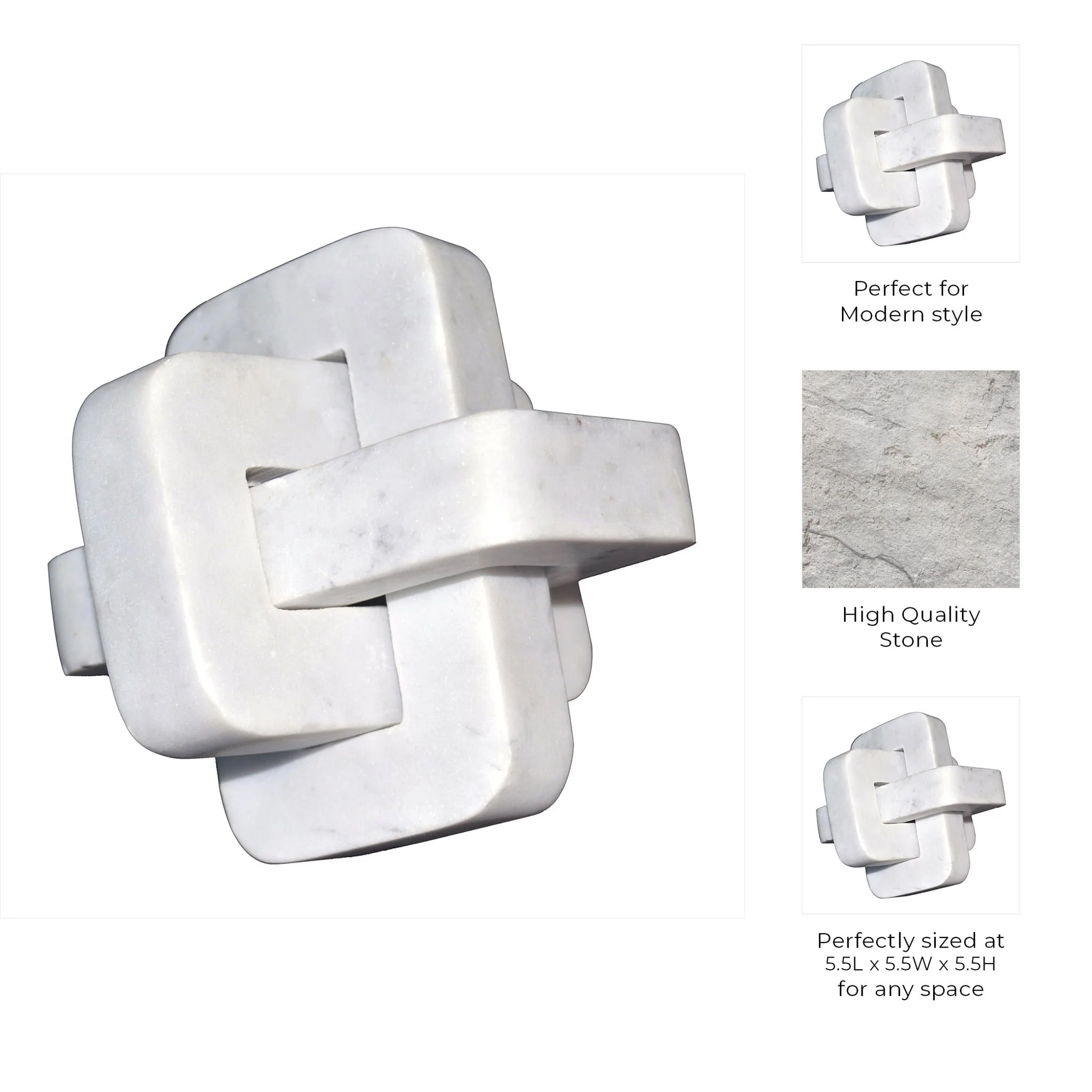 Marble, 5" Geometric Orb, White - Image 3