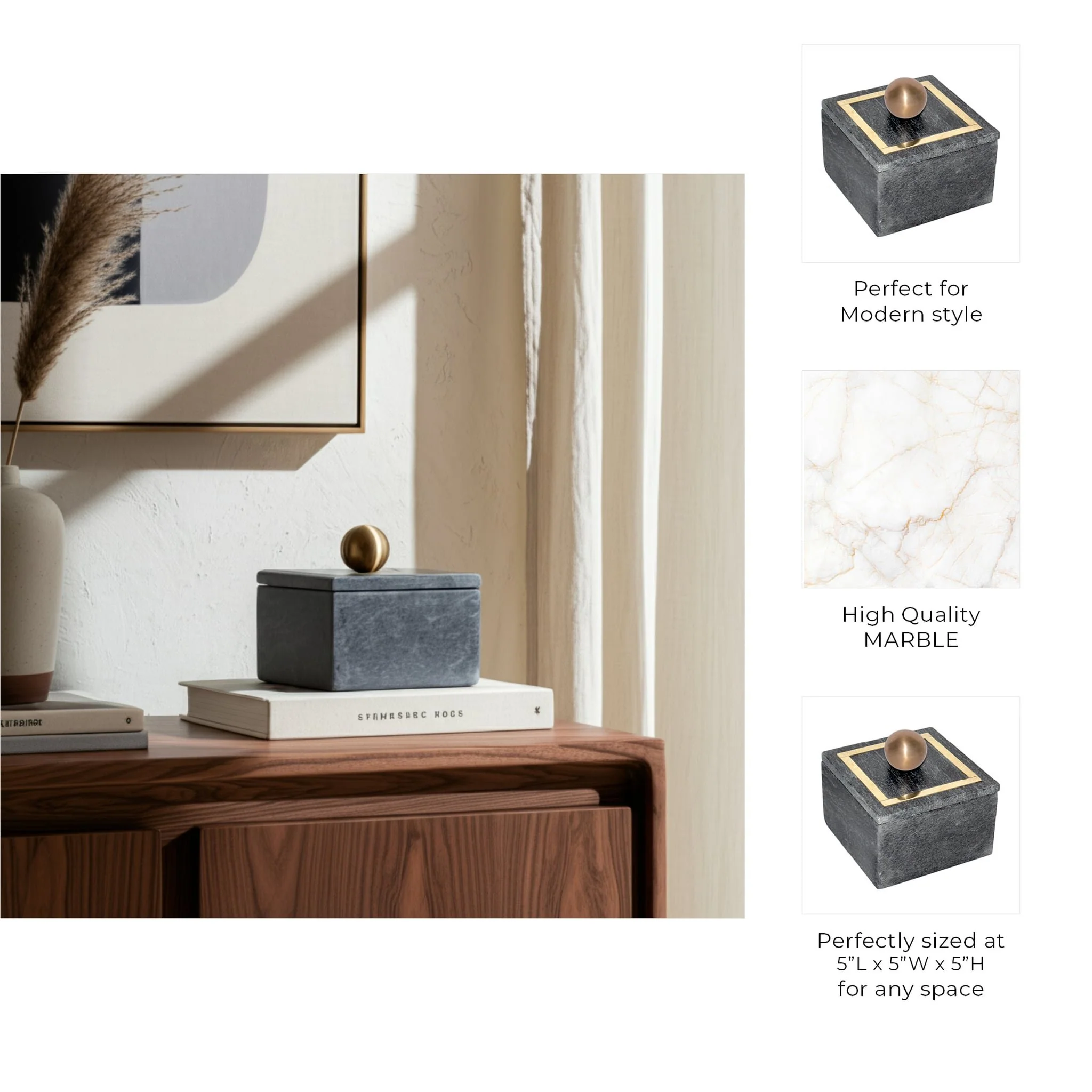 Marble, 5x5 Box - Knob, Black - Image 2