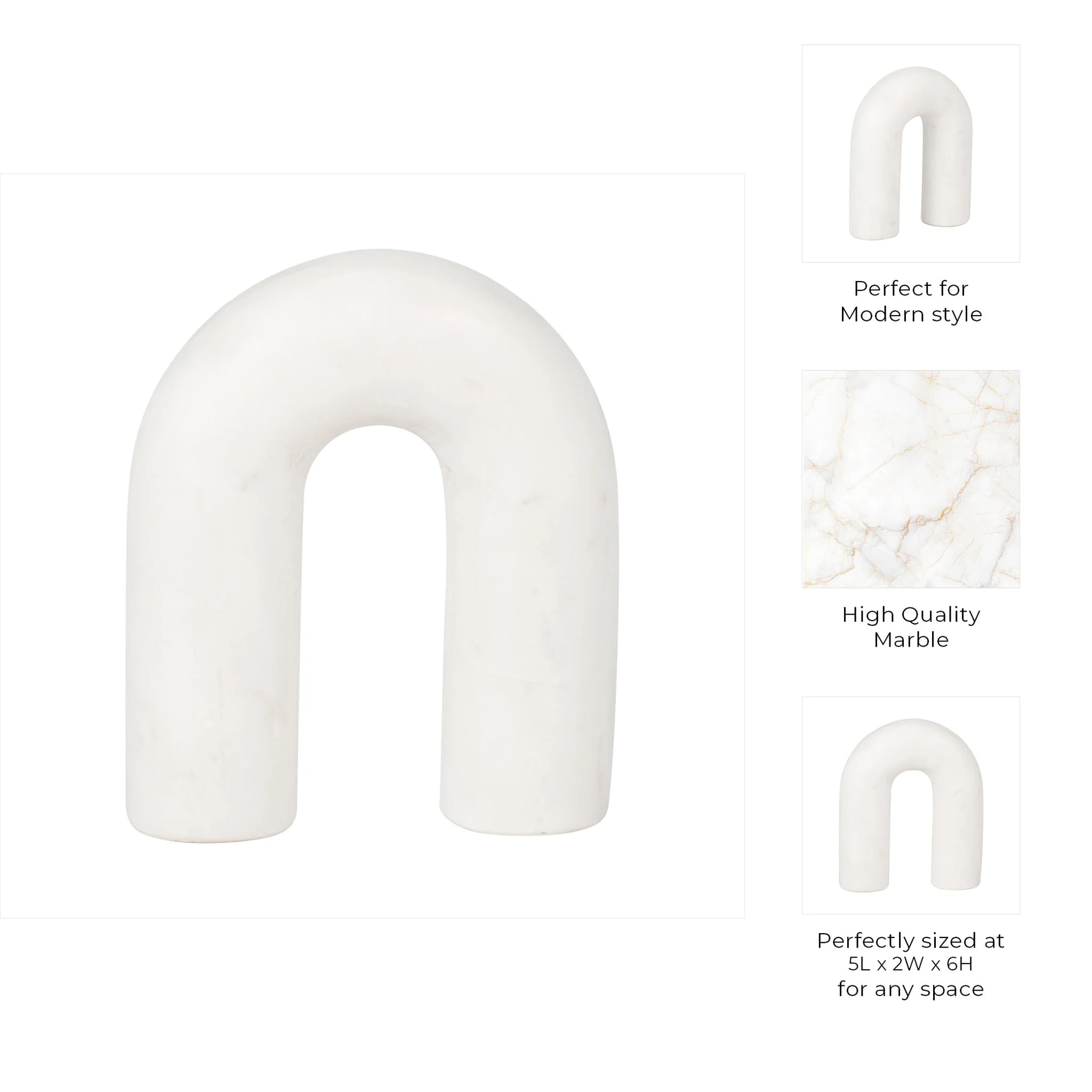 Marble, 6" Rounded Horseshoe Table Top Deco, White - Image 9