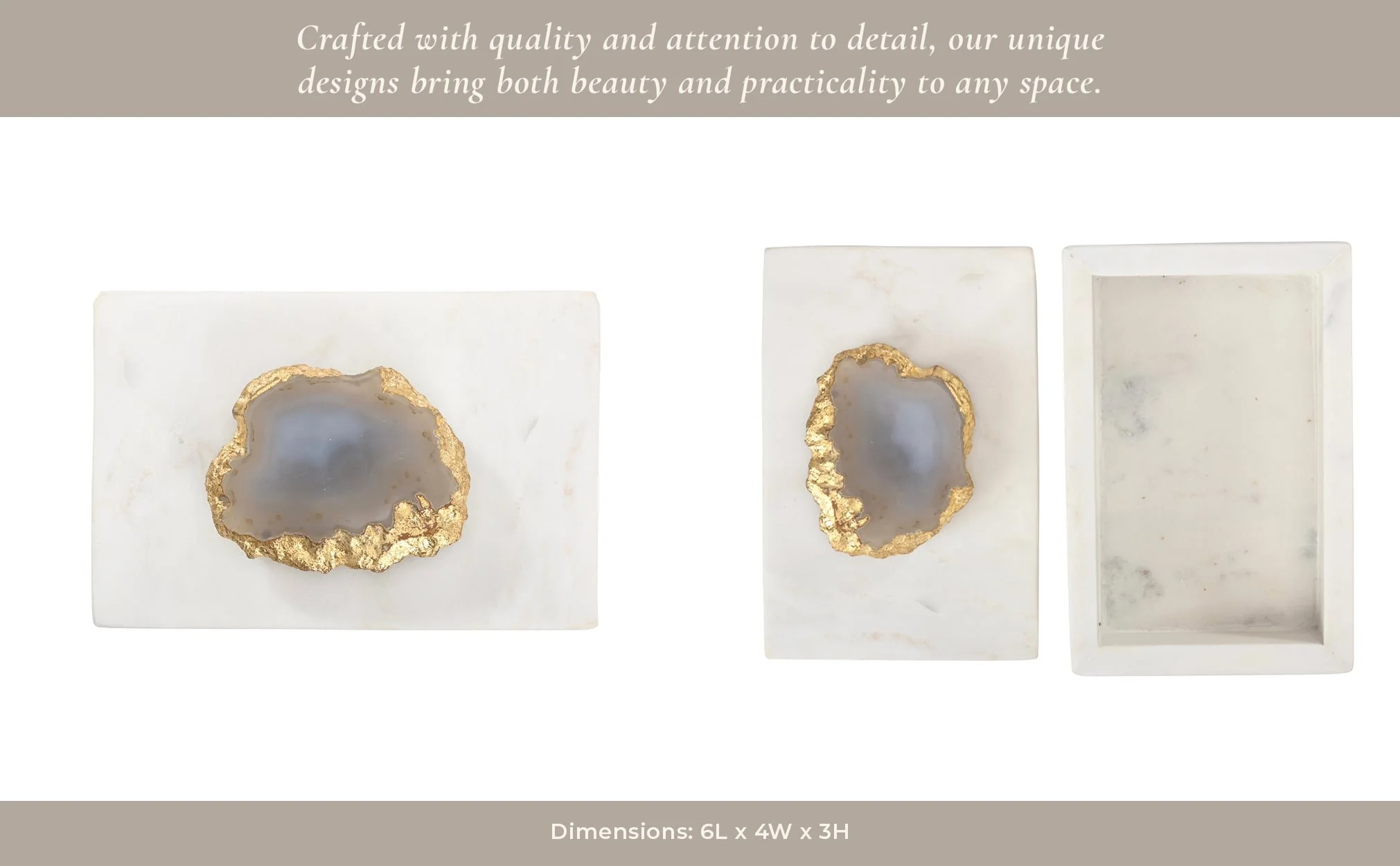 Marble, 6x4 Box W/ Agate Top, Multi - Image 3