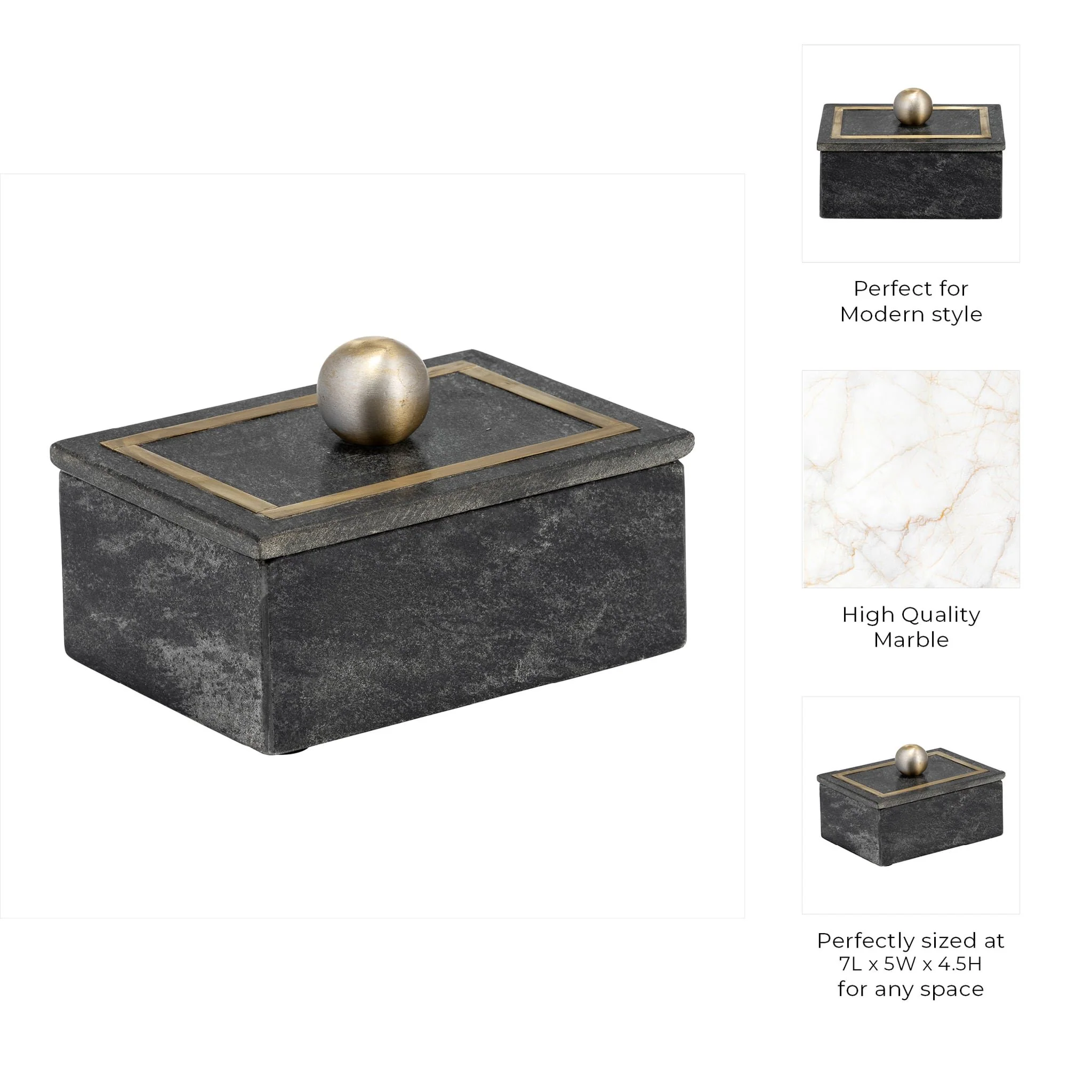 Marble, 7x5 Rectangular Box - Knob, Black - Image 6