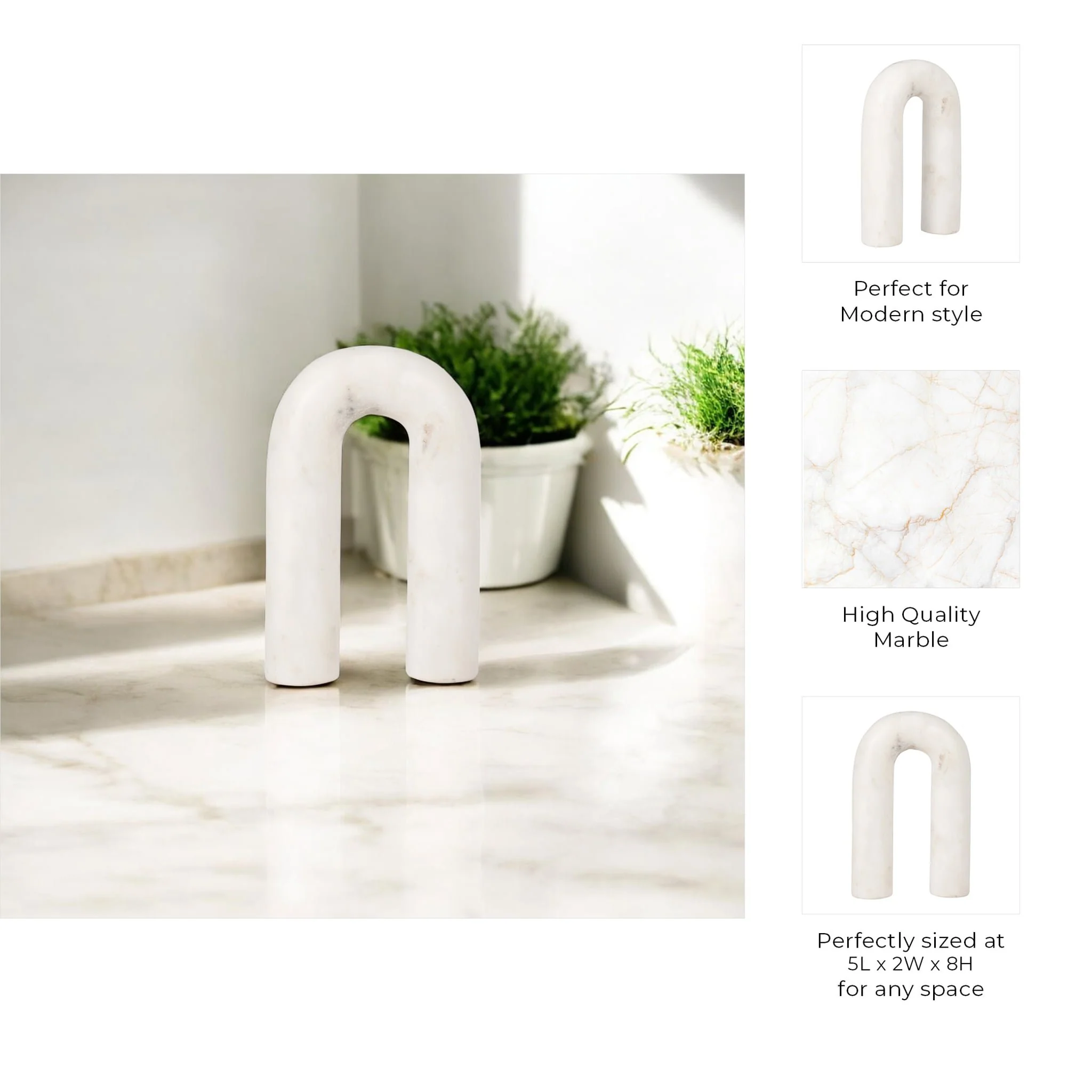 Marble, 8" Rounded Horseshoe Table Top Deco, White - Image 9