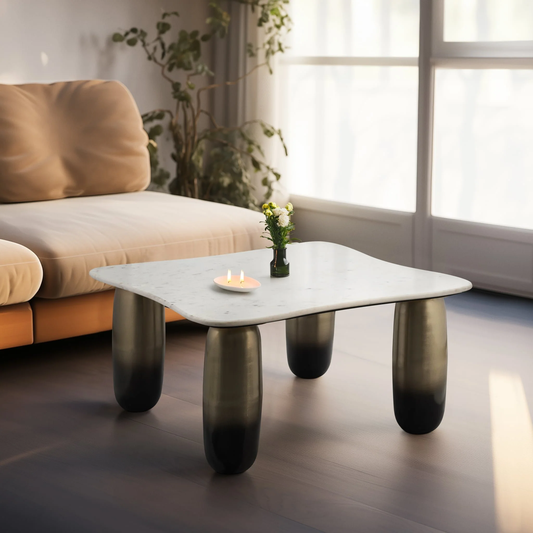 Marble/metal, 30"dx16"h Coffee Table, Wht/gld - Image 10