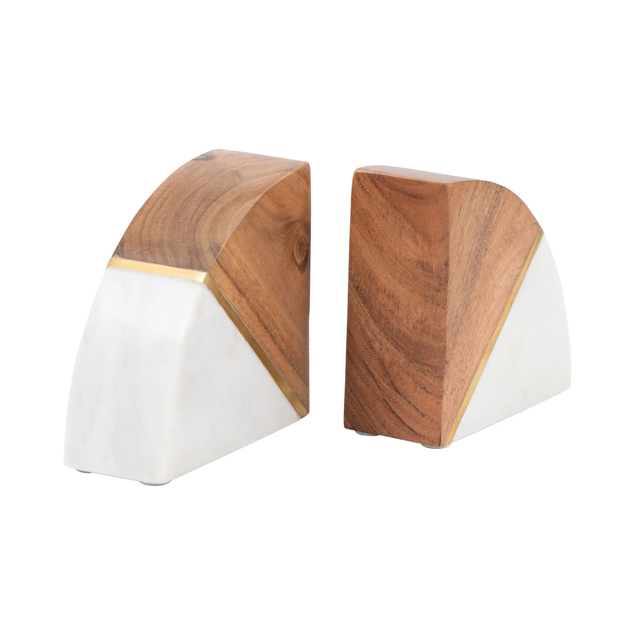 Marble, S/2 5" Bookends W/ Wood And Brass Detail, - Image 3