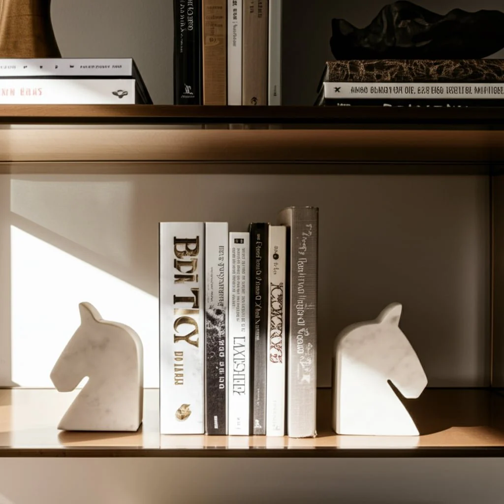 Marble, S/2 6" Horse Head Bookends, White - Image 11