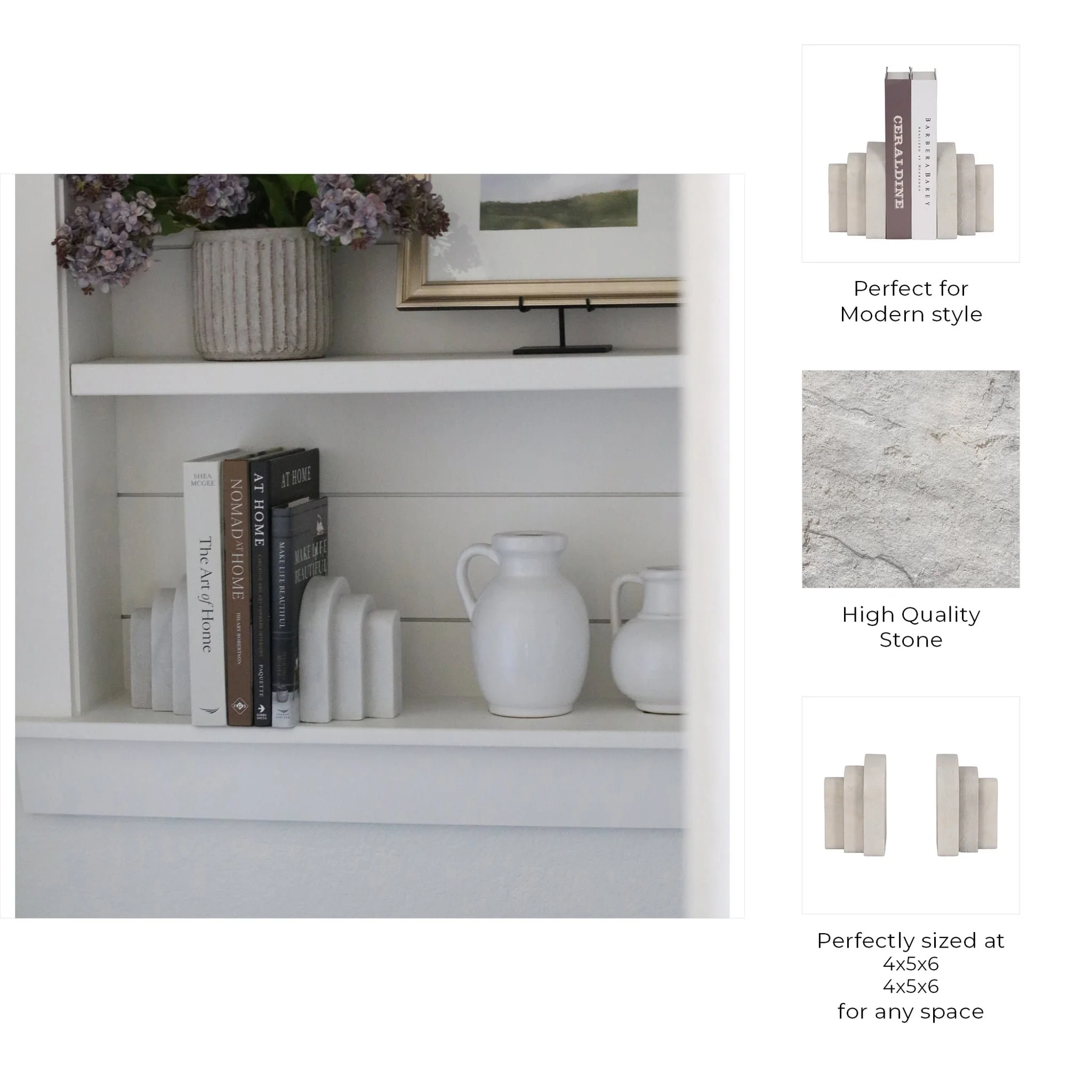 Marble, S/2 6", Layered Arches Bookends,white - Image 8