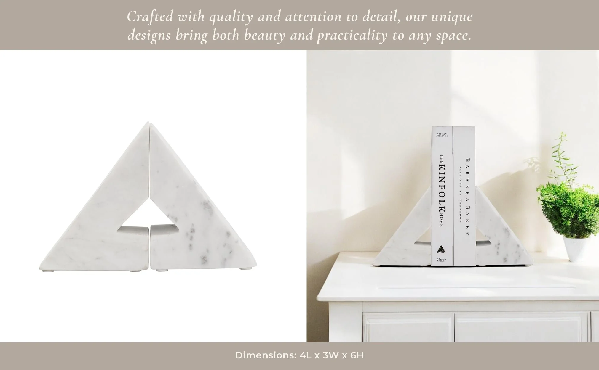Marble, S/2 6"h Right Triangle Bookends, White - Image 10
