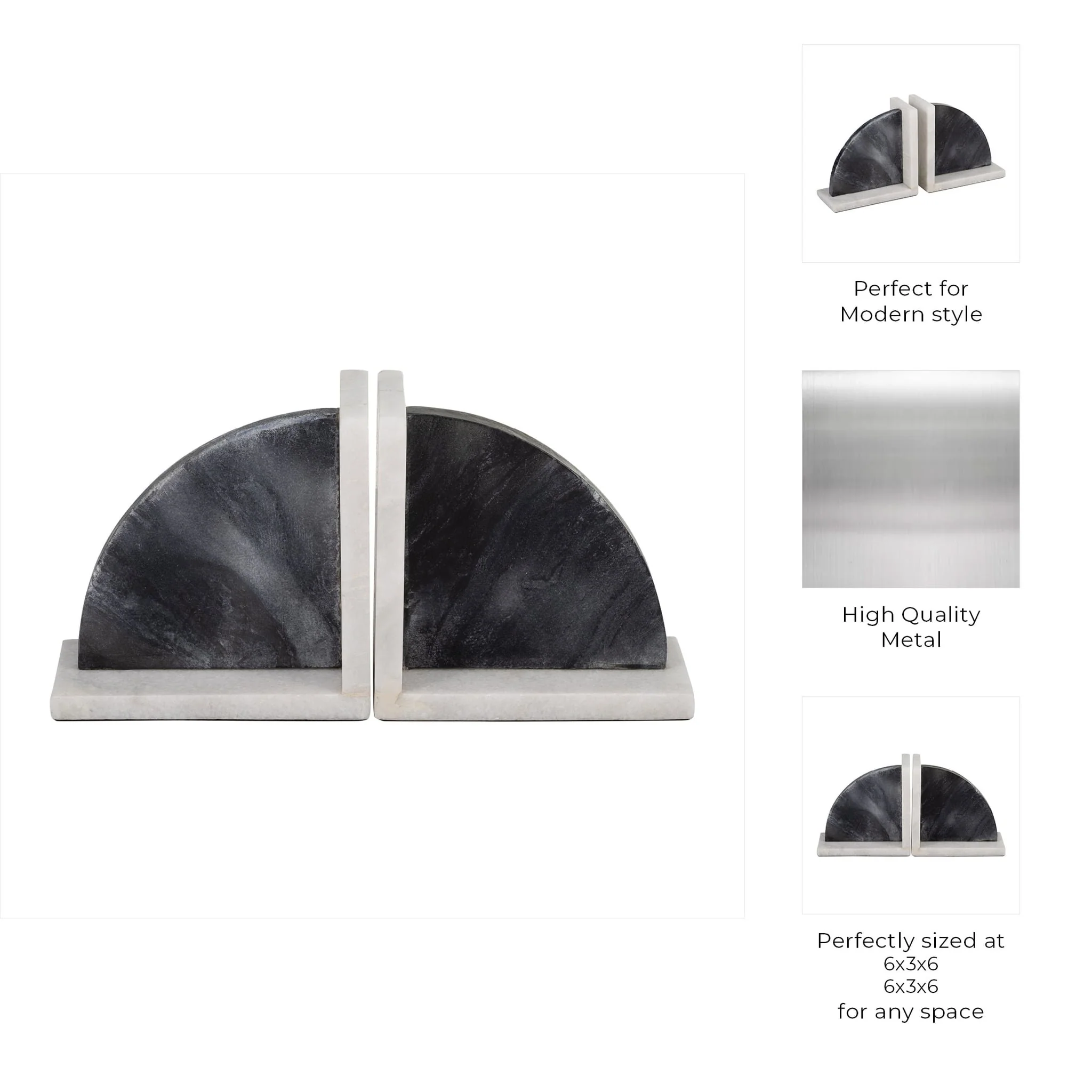 Marble,s/2 6"h,rounded Bookends,black/white - Image 10
