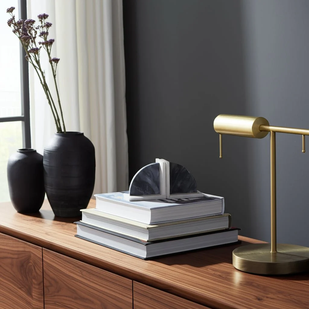 Marble,s/2 6"h,rounded Bookends,black/white - Image 11