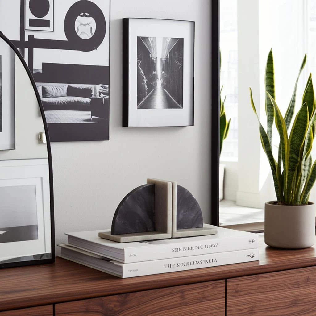 Marble,s/2 6"h,rounded Bookends,black/white - Image 12