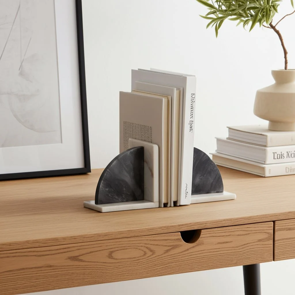 Marble,s/2 6"h,rounded Bookends,black/white - Image 13