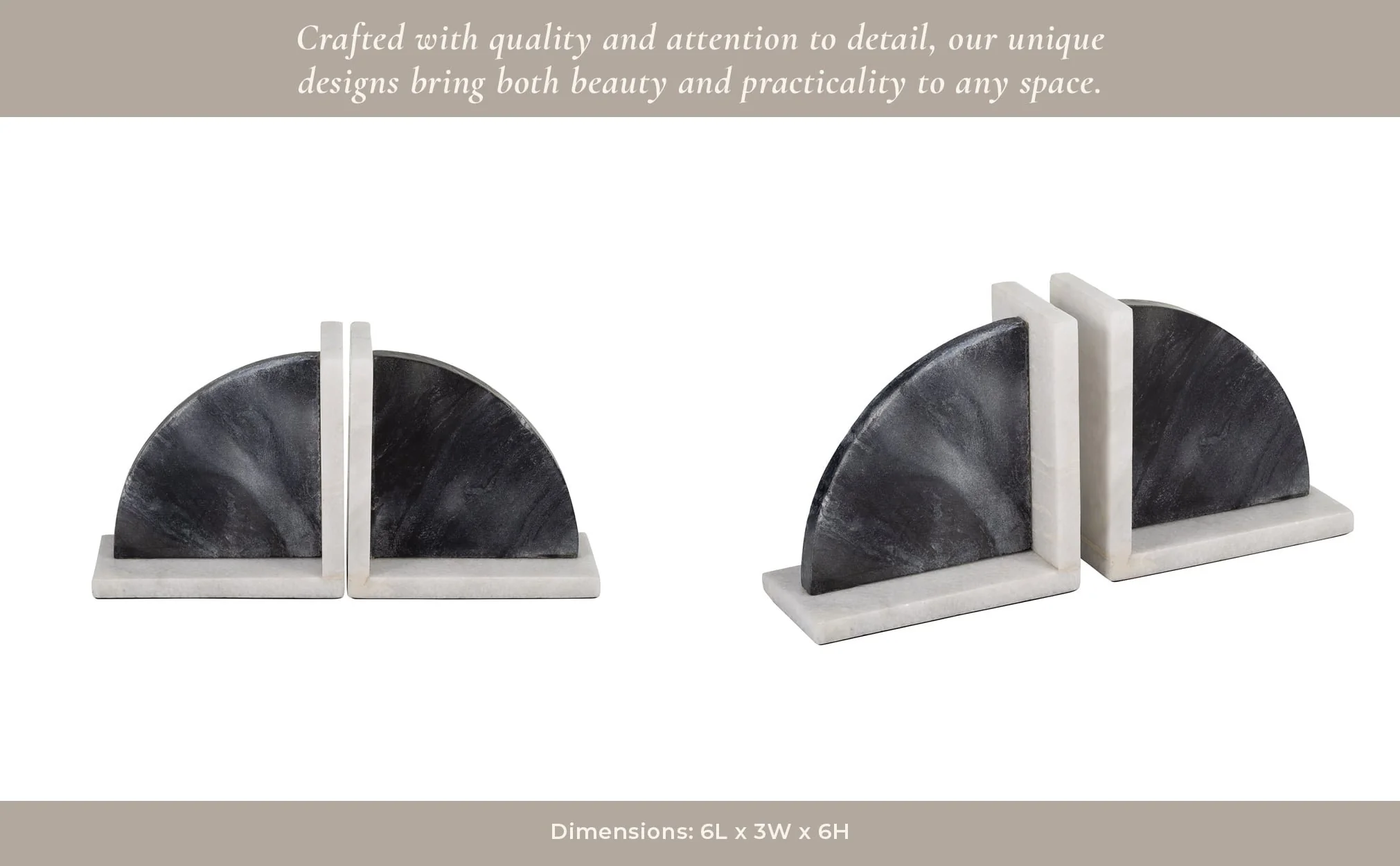 Marble,s/2 6"h,rounded Bookends,black/white - Image 14