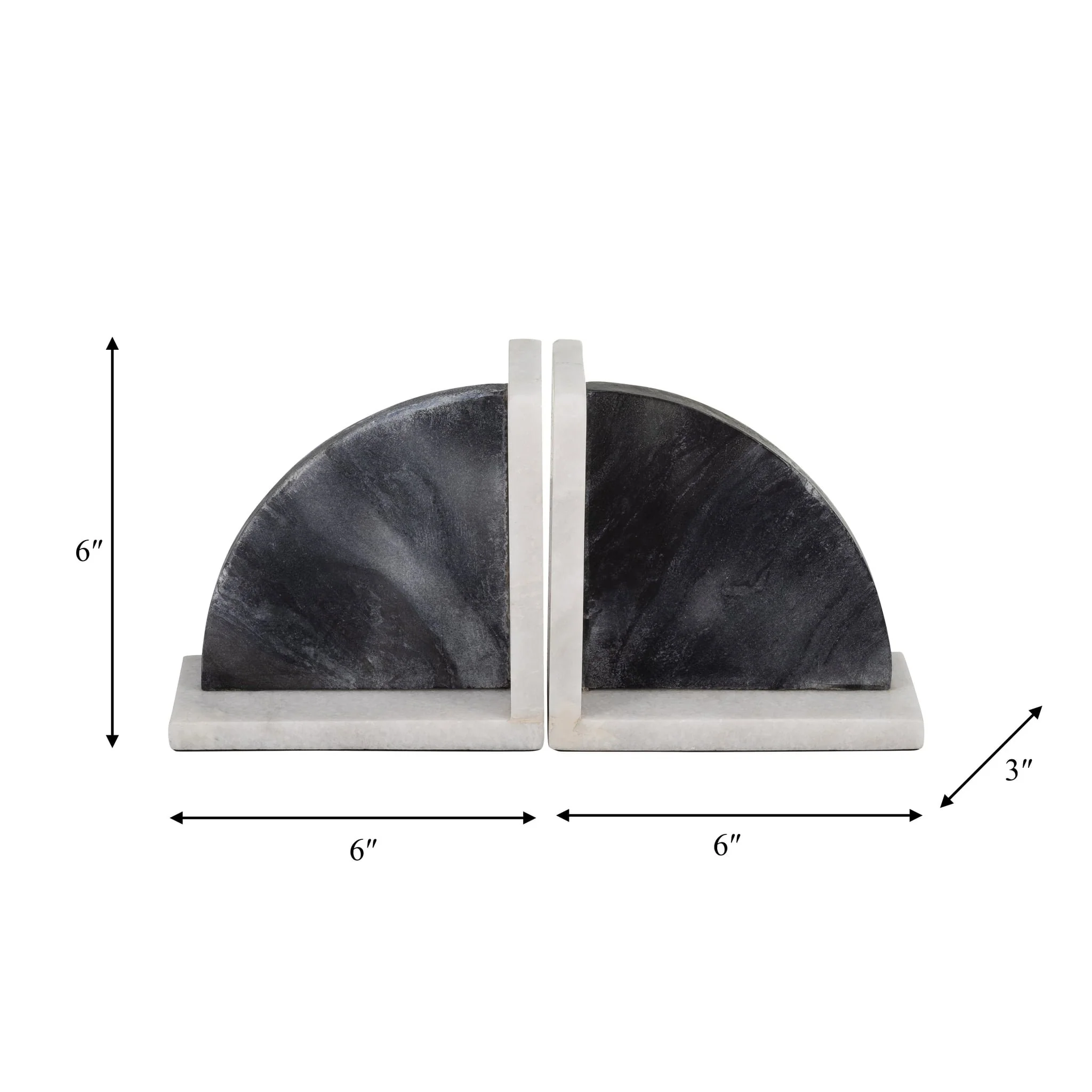 Marble,s/2 6"h,rounded Bookends,black/white - Image 9