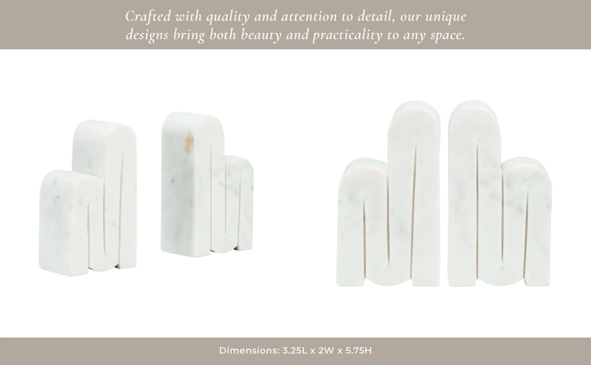 Marble, S/2 6"h Swirly Bookends, White - Image 10