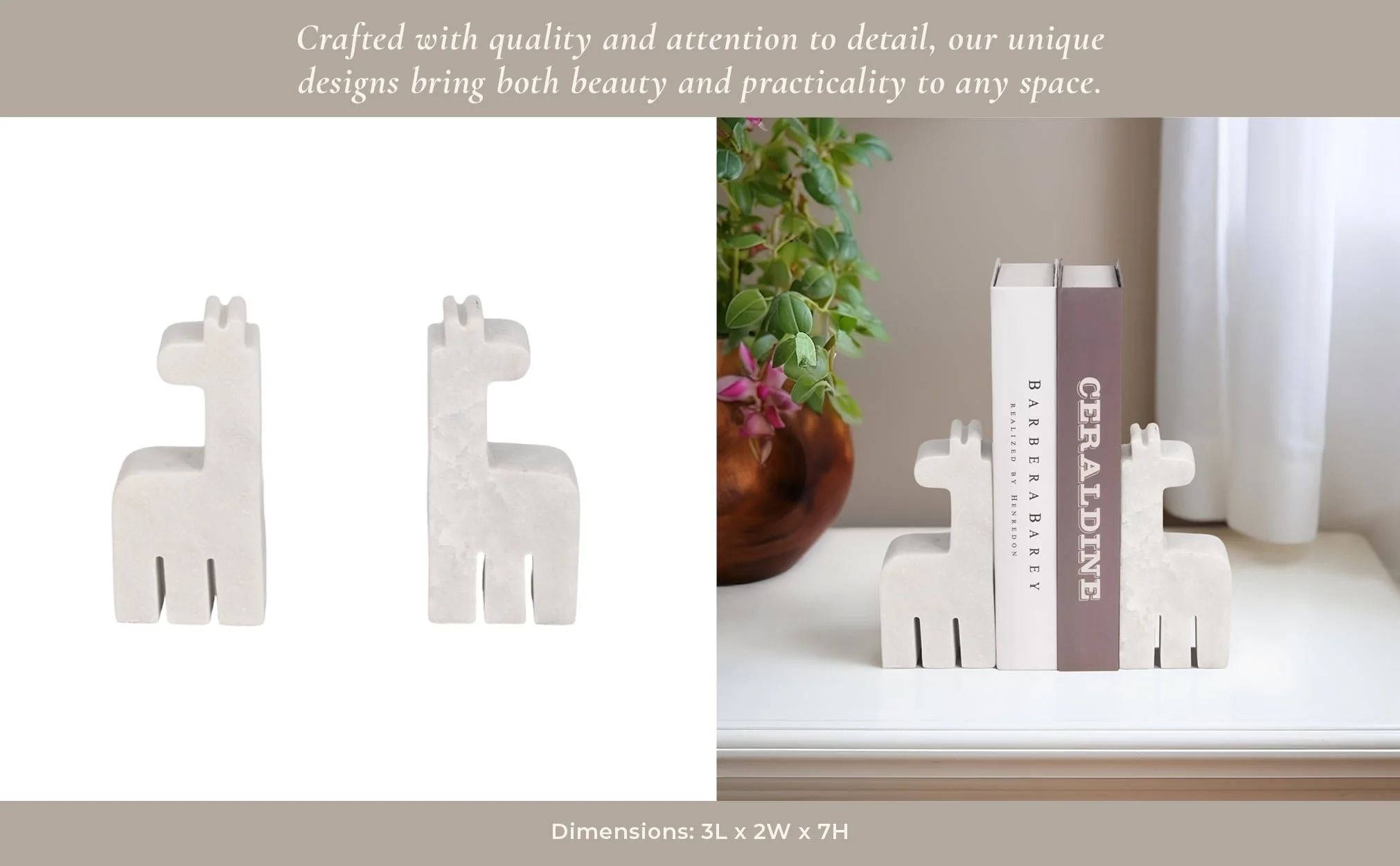 Marble, S/2 7" Giraffe Bookends, White - Image 10
