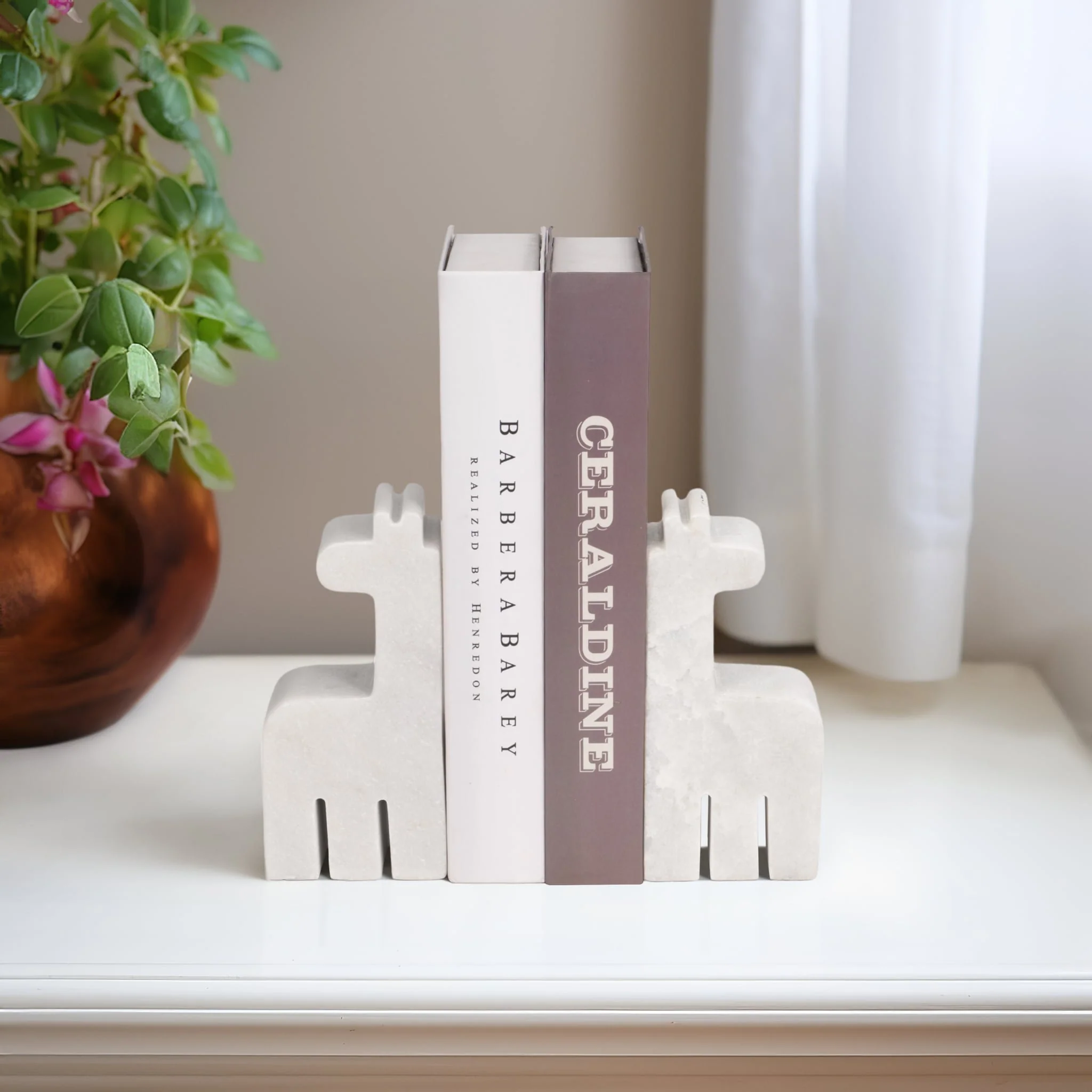 Marble, S/2 7" Giraffe Bookends, White - Image 9