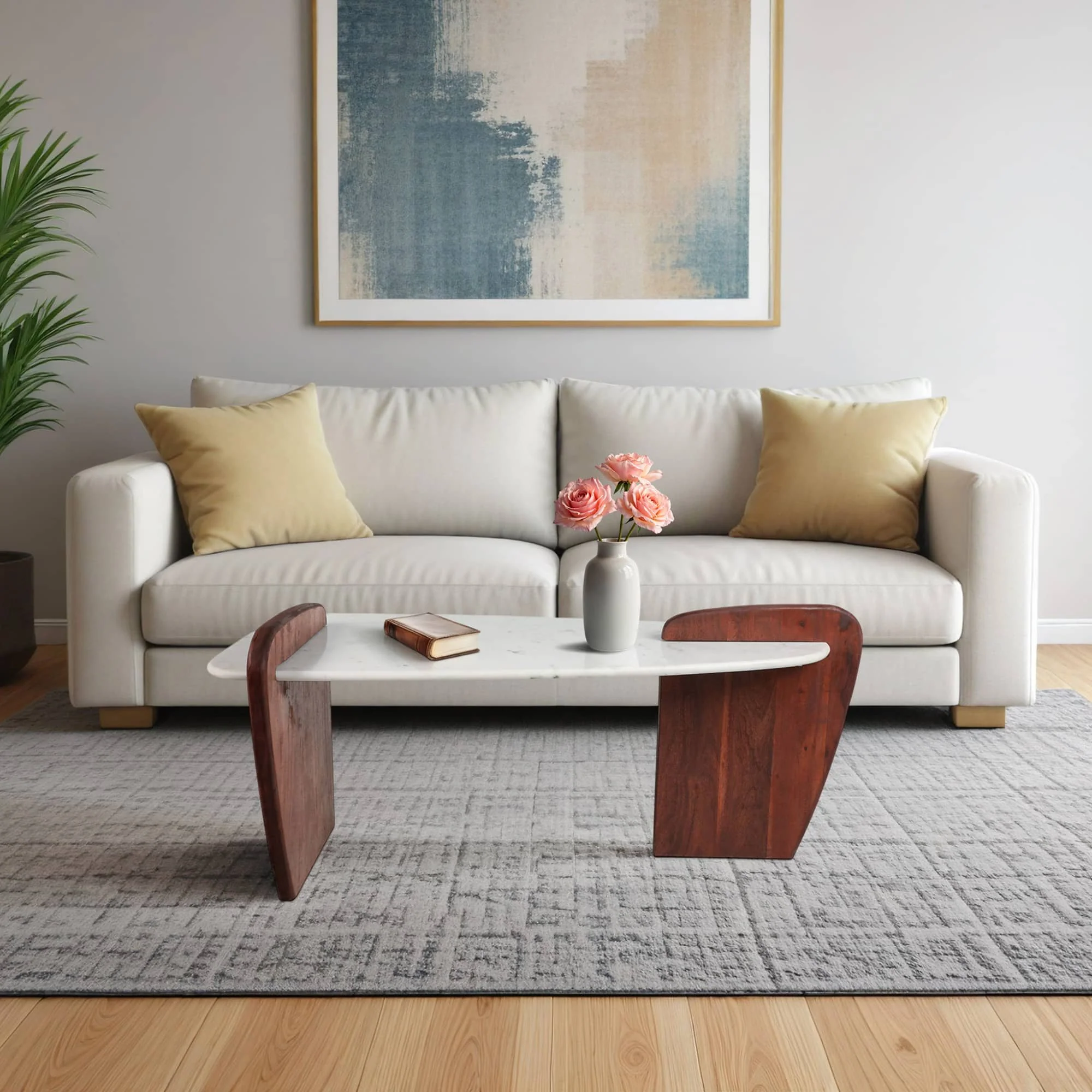 Marble/wood, 53" Modern Coffee Table, White Kd, 2b - Image 10