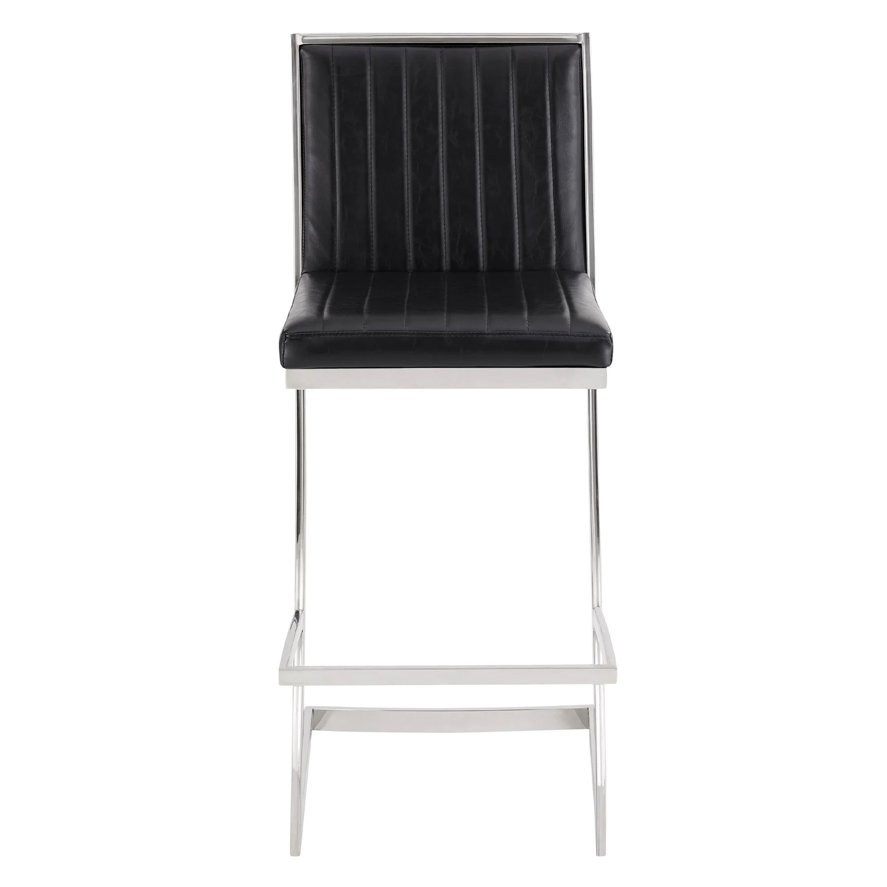 Marc 26" Vintage Black Faux Leather and Brushed Stainless Steel Bar Stool - Image 2