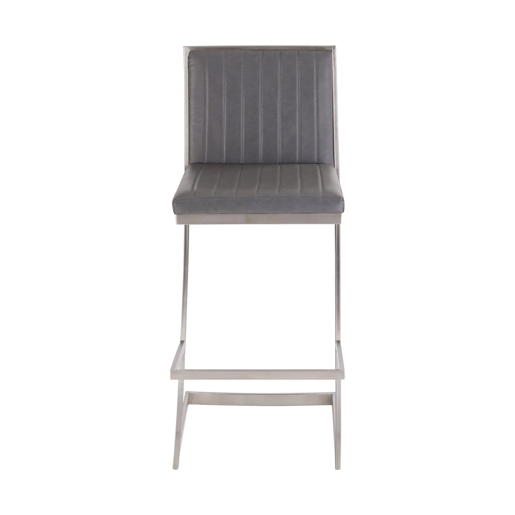 Marc 26" Vintage Gray Faux Leather and Brushed Stainless Steel Bar Stool - Image 2