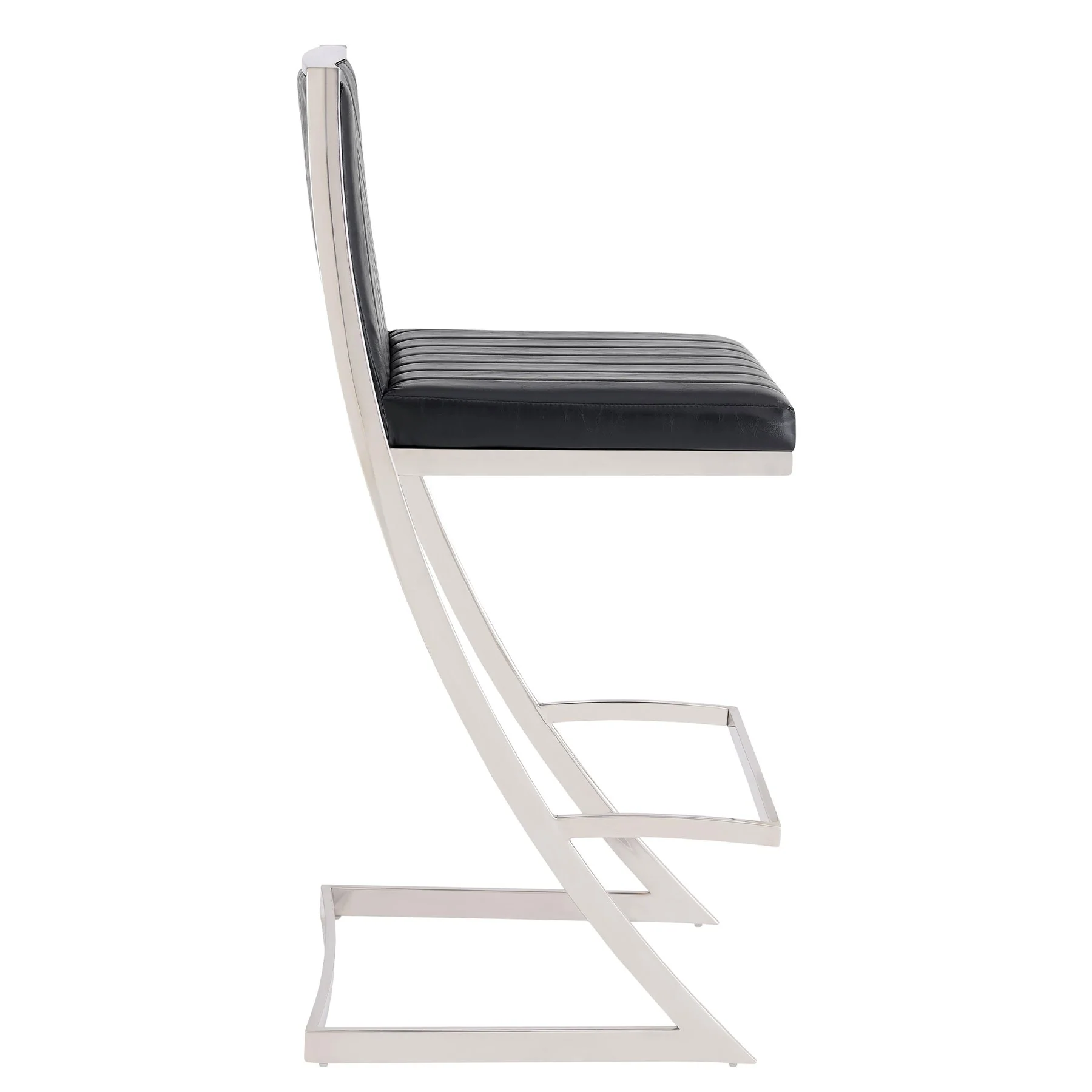 Marc 30" Vintage Black Faux Leather and Brushed Stainless Steel Bar Stool - Image 3
