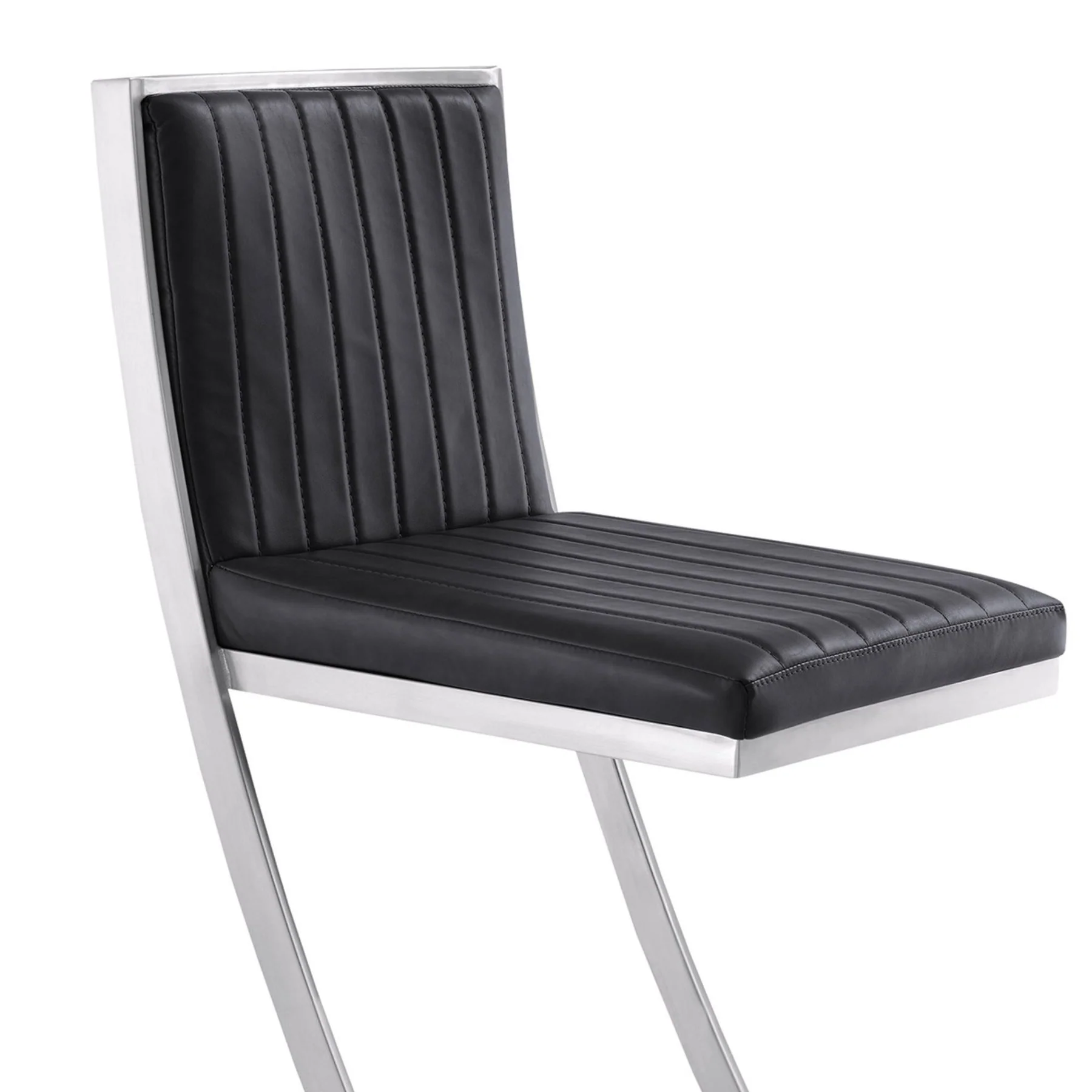 Marc 30" Vintage Black Faux Leather and Brushed Stainless Steel Bar Stool - Image 5