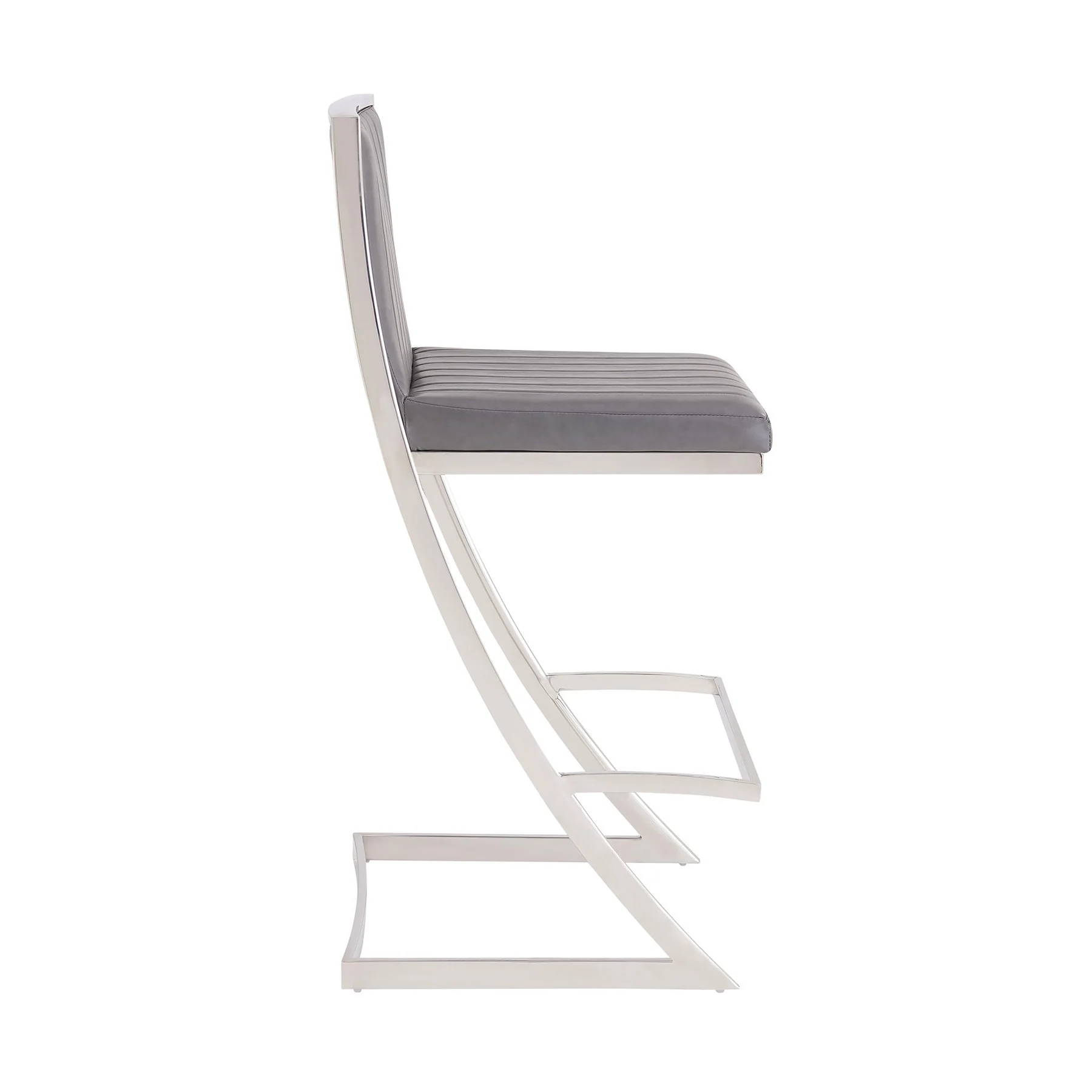 Marc 30" Vintage Gray Faux Leather and Brushed Stainless Steel Bar Stool - Image 3