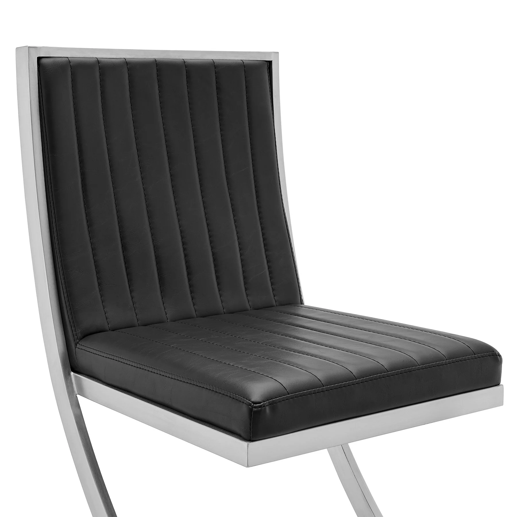 Marc Vintage Black Faux Leather and Brushed Stainless Steel Dining Room Chairs - Set of 2 - Image 5