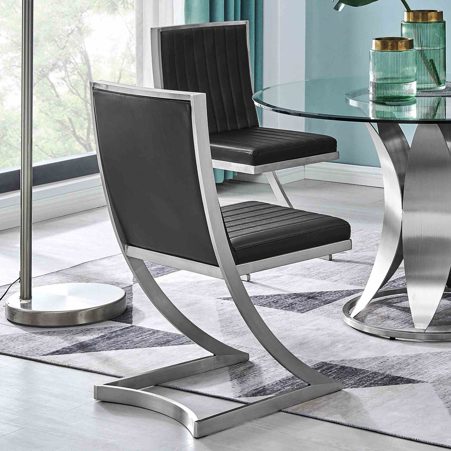 Marc Vintage Black Faux Leather and Brushed Stainless Steel Dining Room Chairs - Set of 2 - Image 9