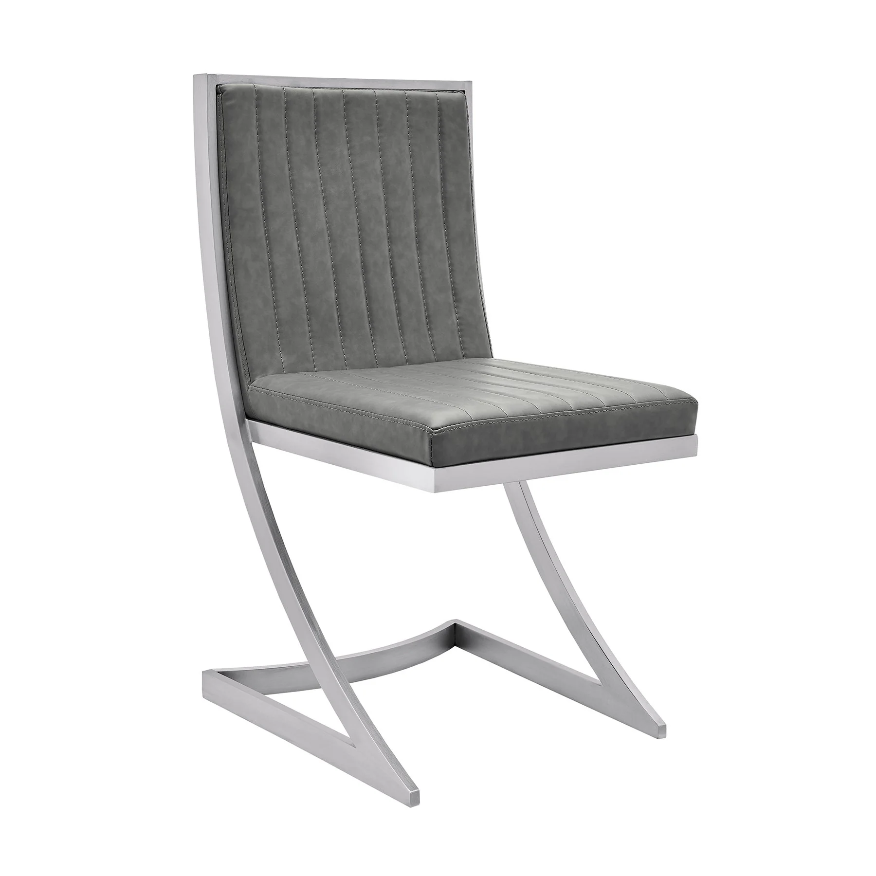 Marc Vintage Gray Faux Leather and Brushed Stainless Steel Dining Room Chairs - Set of 2 - Image 2