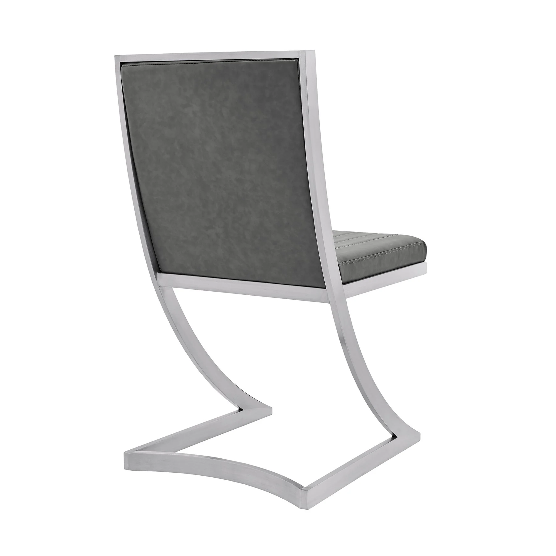 Marc Vintage Gray Faux Leather and Brushed Stainless Steel Dining Room Chairs - Set of 2 - Image 3