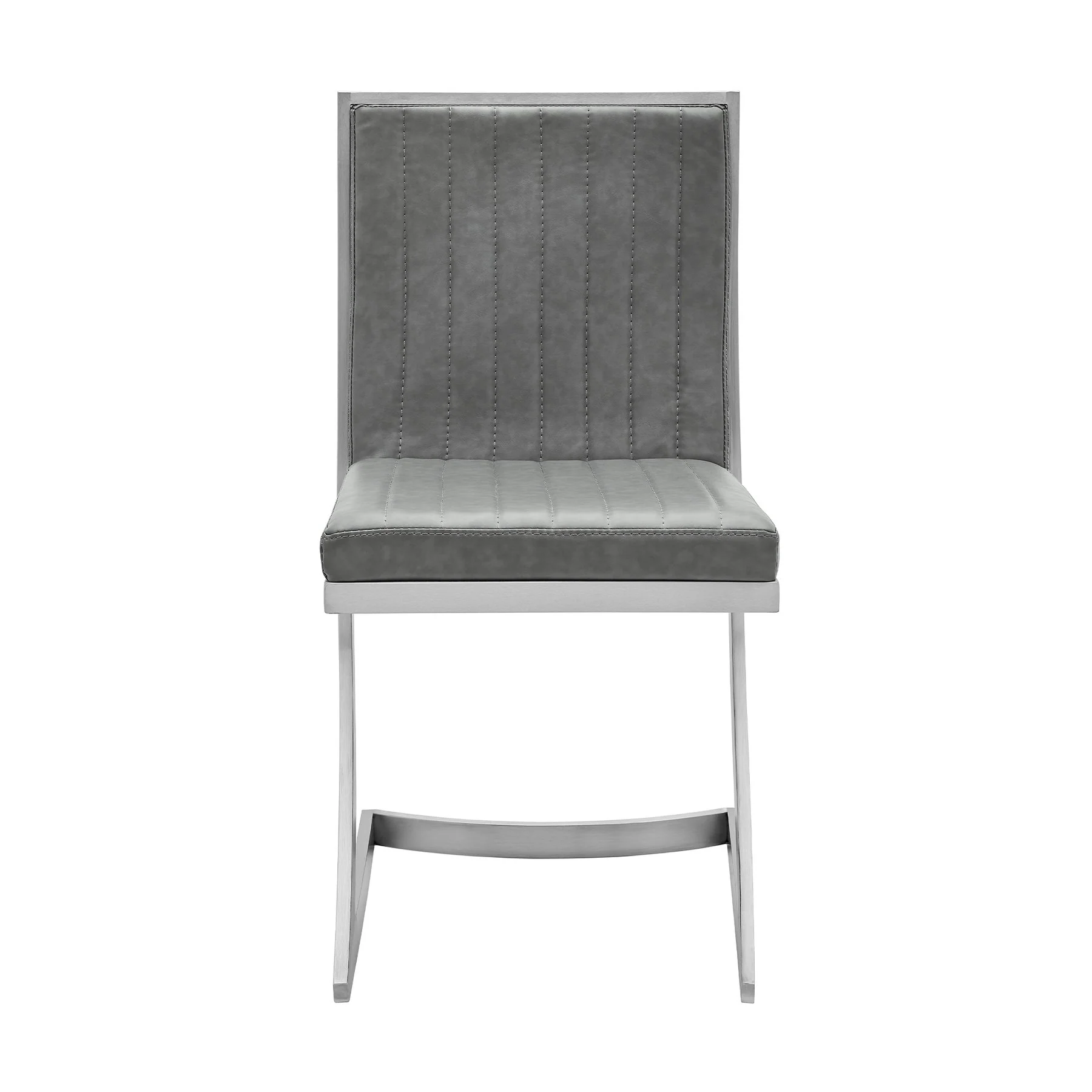 Marc Vintage Gray Faux Leather and Brushed Stainless Steel Dining Room Chairs - Set of 2 - Image 4