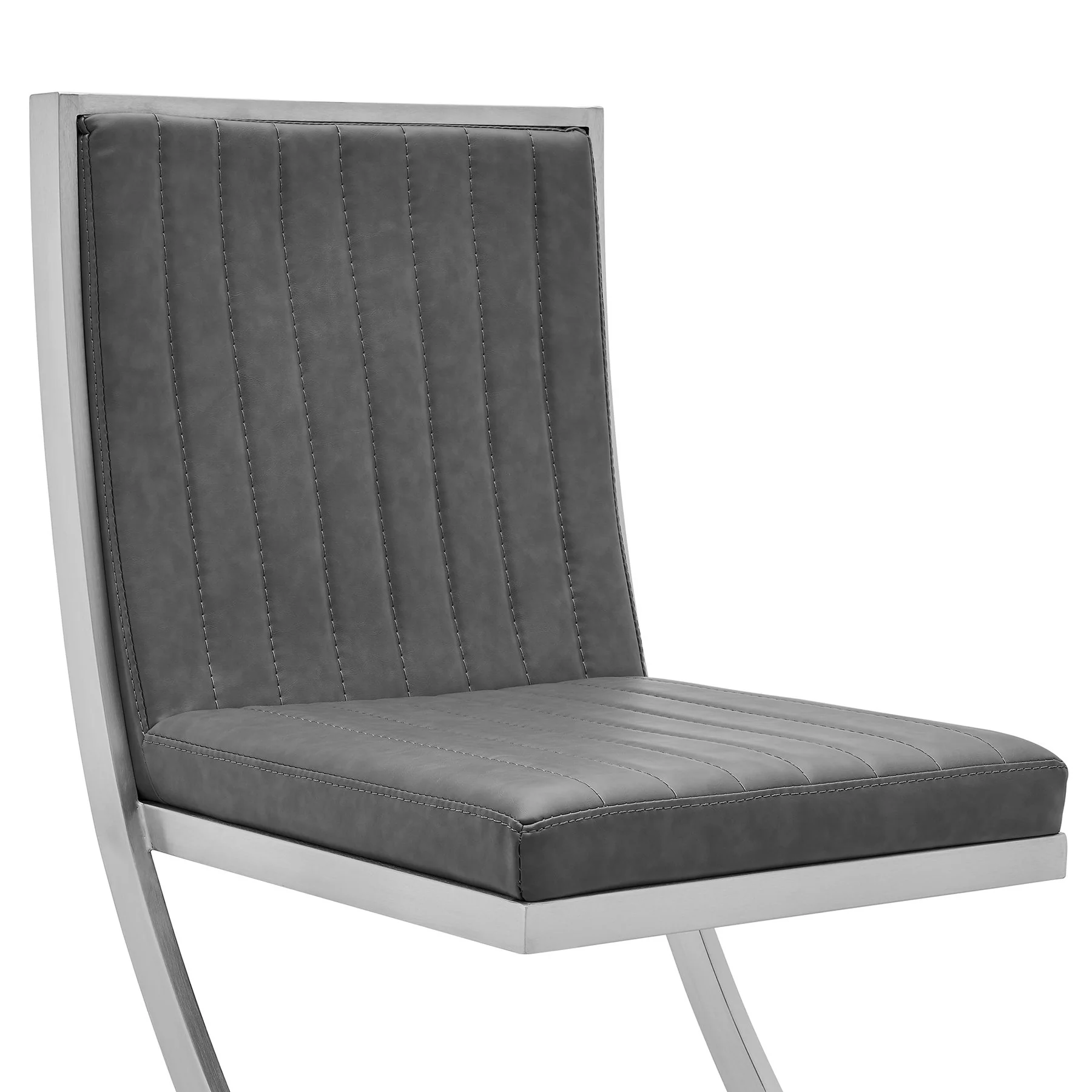 Marc Vintage Gray Faux Leather and Brushed Stainless Steel Dining Room Chairs - Set of 2 - Image 5