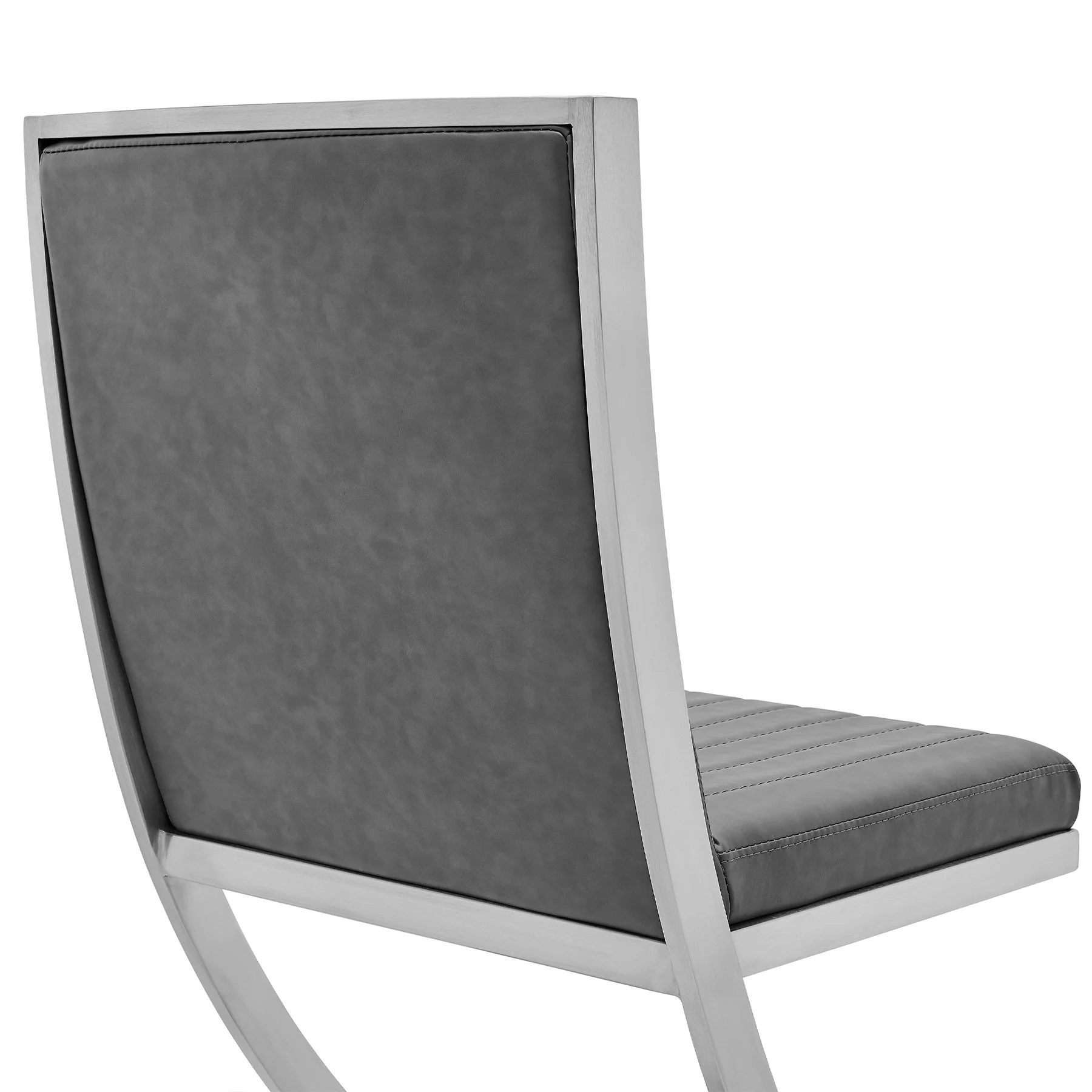 Marc Vintage Gray Faux Leather and Brushed Stainless Steel Dining Room Chairs - Set of 2 - Image 6