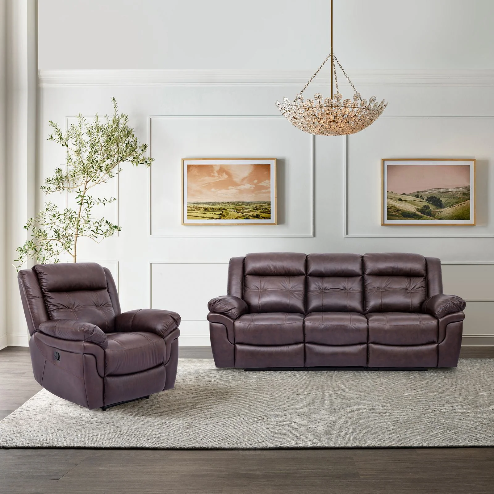 Marcel Manual Reclining 2 Piece Sofa and Recliner Set in Dark Brown Leather - Image 11