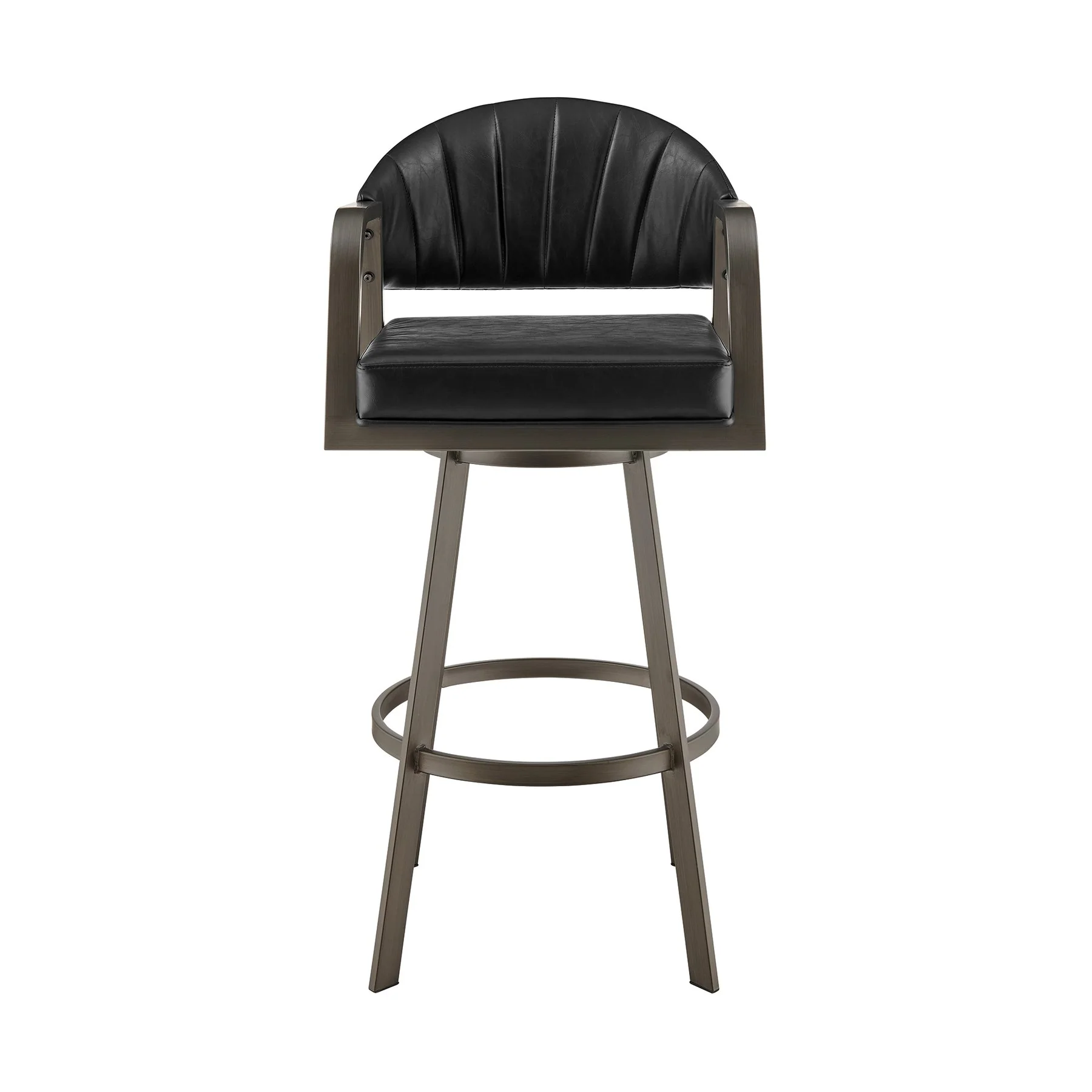 Marcie 26" Swivel Counter Stool in Mineral Finish and Vintage Black Faux Leather - Image 2