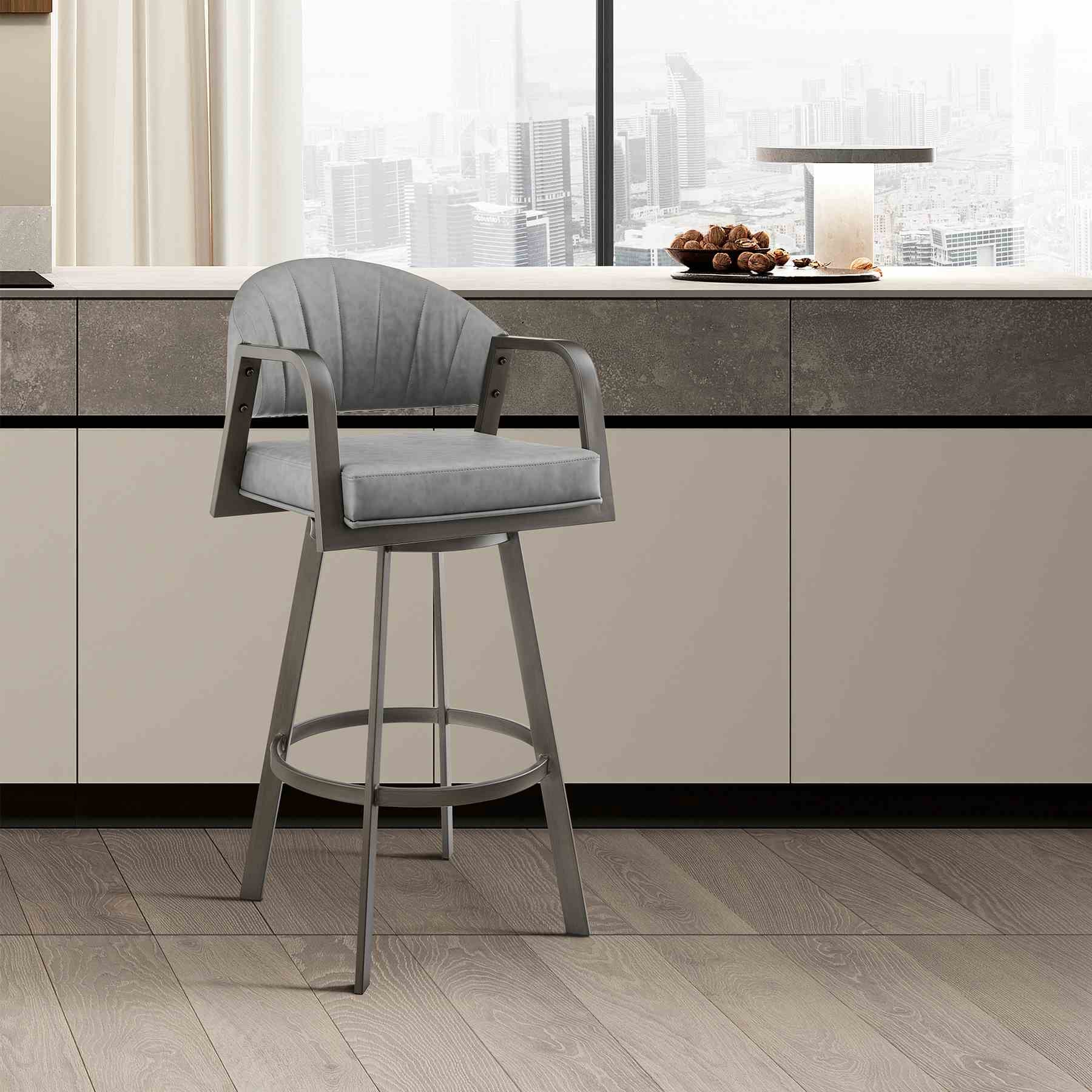 Marcie 26" Swivel Counter Stool in Mineral Finish and Vintage Gray Faux Leather - Image 10
