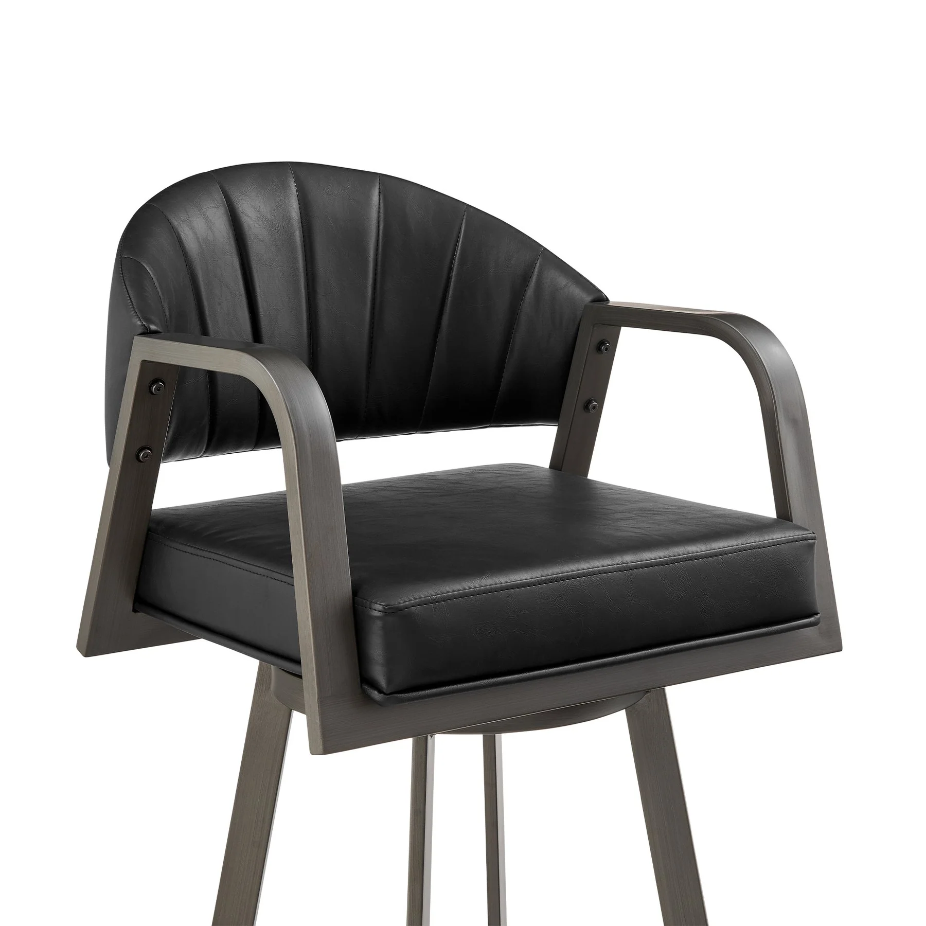 Marcie 30" Swivel Bar Stool in Mineral Finish and Vintage Black Faux Leather - Image 4
