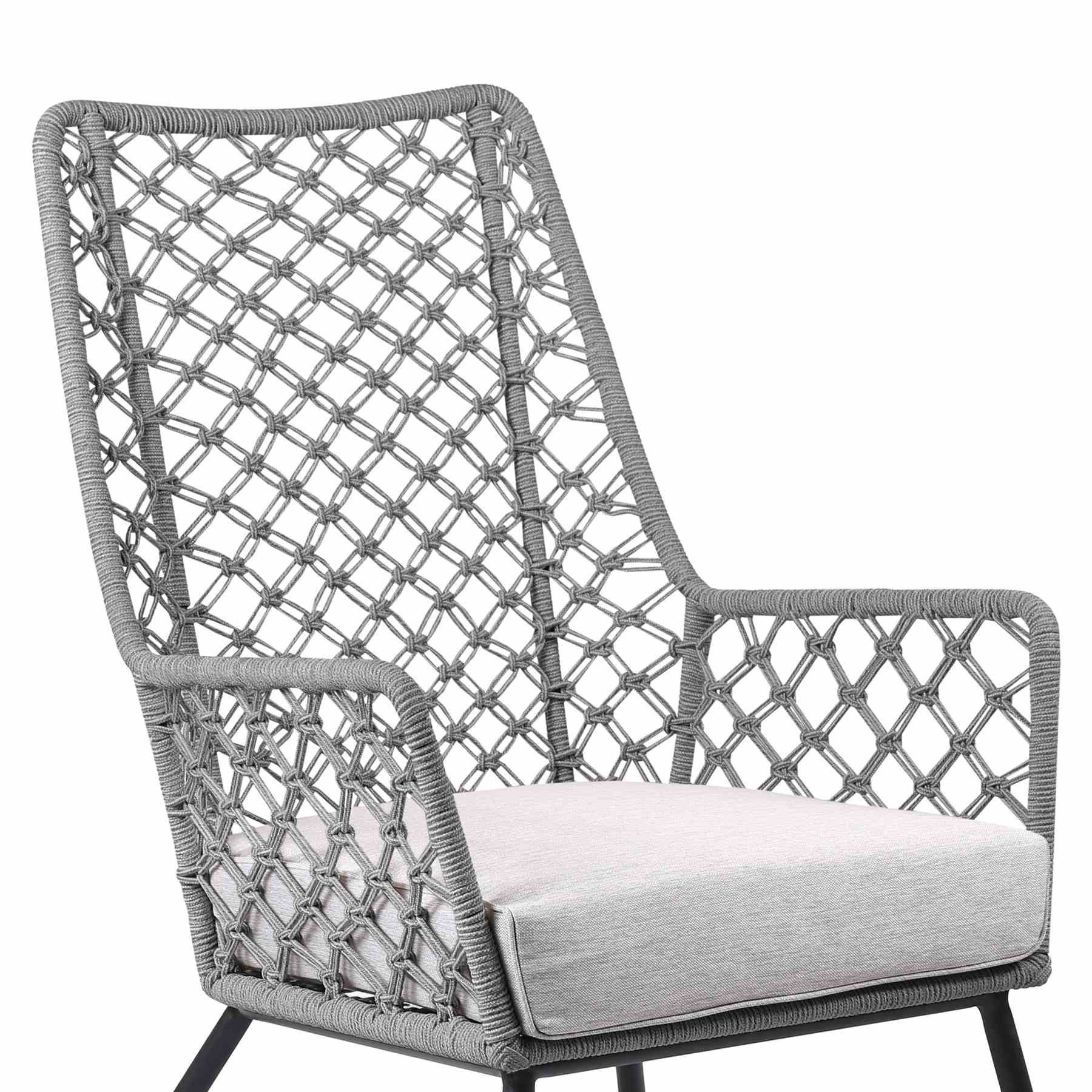 Marco Indoor Outdoor Steel Lounge Chair with Gray Rope and Gray Cushion - Image 4