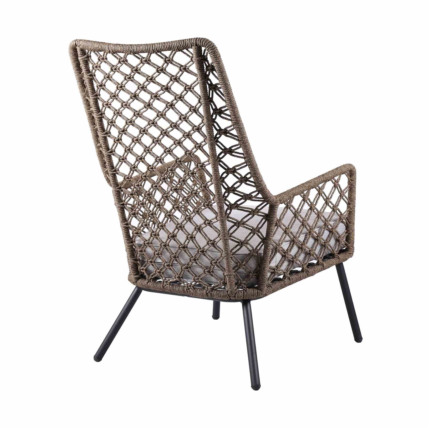 Marco Indoor Outdoor Steel Lounge Chair with Truffle Rope and Gray Cushion - Image 3