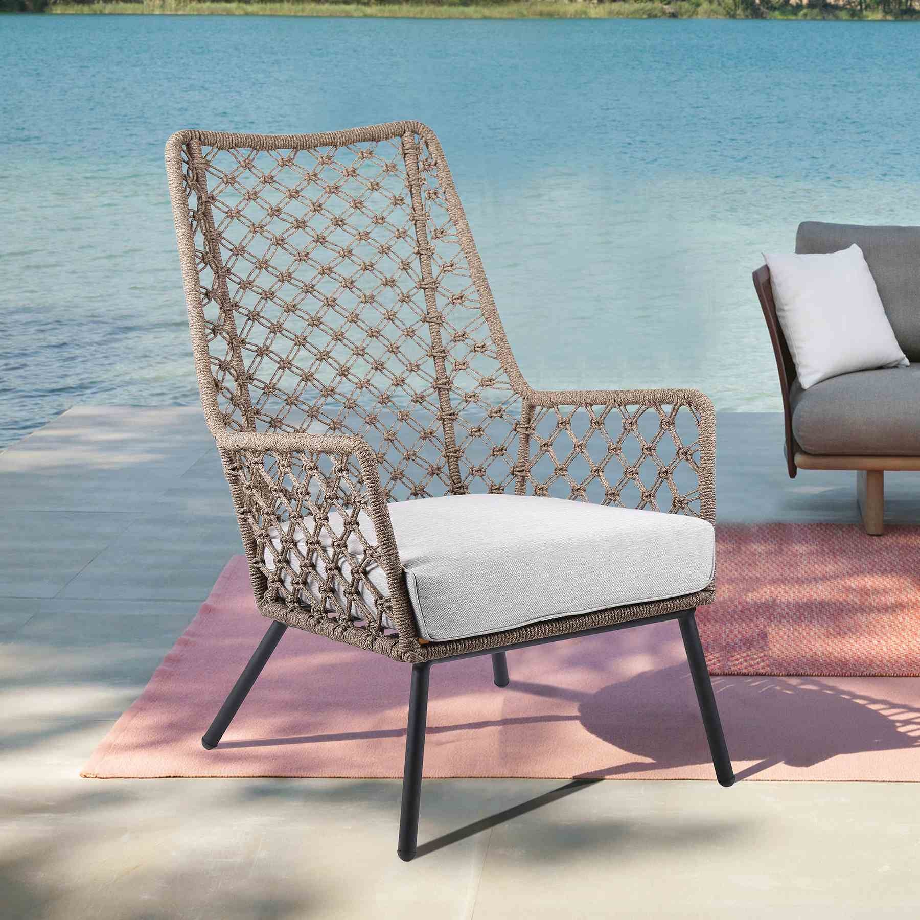 Marco Indoor Outdoor Steel Lounge Chair with Truffle Rope and Gray Cushion - Image 7