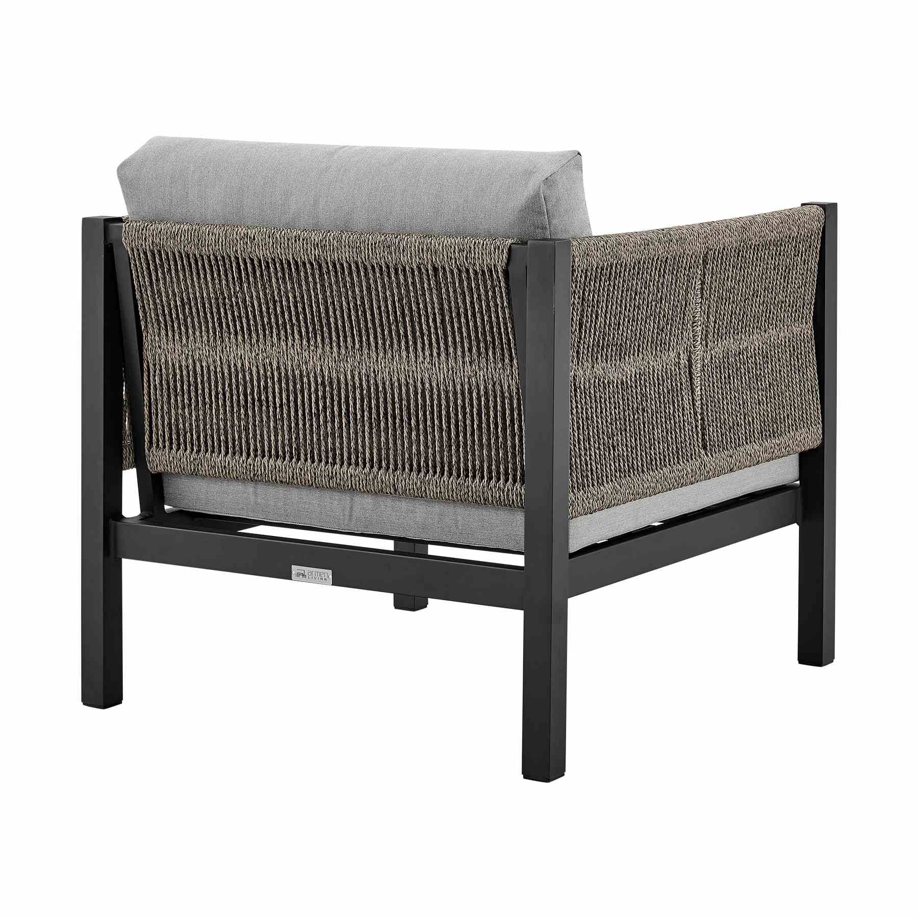 Mareike 4 Piece Outdoor Patio Furniture Set in Black Aluminum and Rope with Gray Cushions - Image 6
