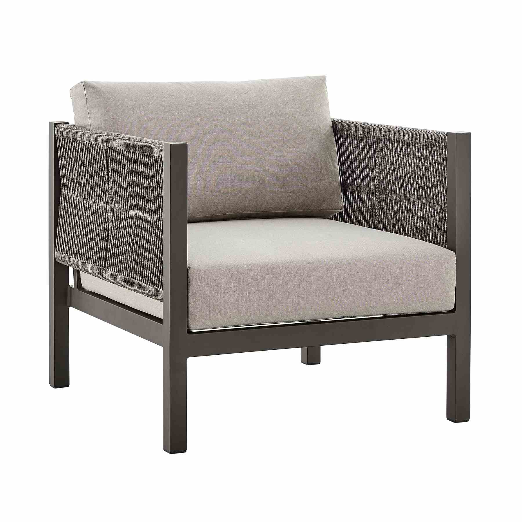 Mareike 4 Piece Outdoor Patio Furniture Set in Brown Aluminum and Rope with Cushions - Image 5