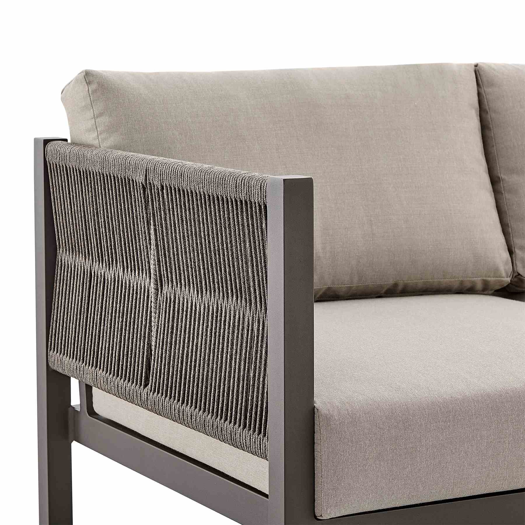 Mareike 4 Piece Outdoor Patio Furniture Set in Brown Aluminum and Rope with Cushions - Image 9